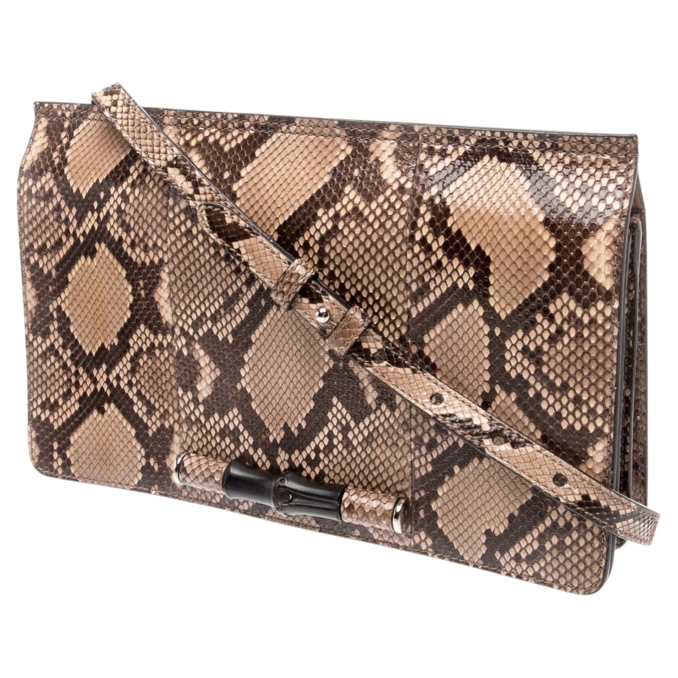Borsa Gucci Bamboo in pitone beige del 2016, &New con etichette