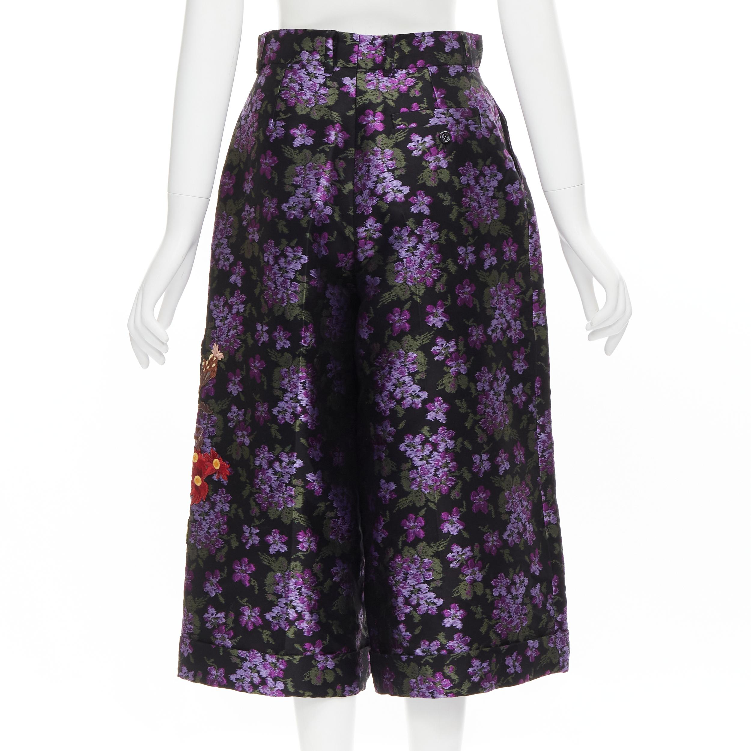 new GUCCI 2017 purple floral jacquard embroidery patch wide culotte shorts IT40  In New Condition For Sale In Hong Kong, NT