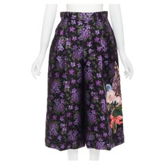 GUCCI - Short-culotte large en jacquard à broderie florale violette, taille IT 40, état neuf, 2017 