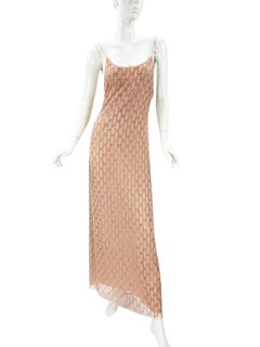 New Gucci 2023 Collection Crystal GG Stretch Nylon Tulle Dusty Pink Dress It. 38