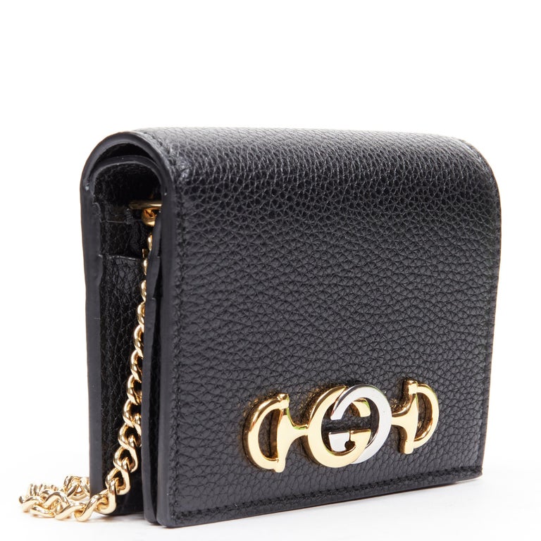 New Gucci Zumi Green Leather Gold Chain Bi-Fold Mini Wallet w/box 570660  3154