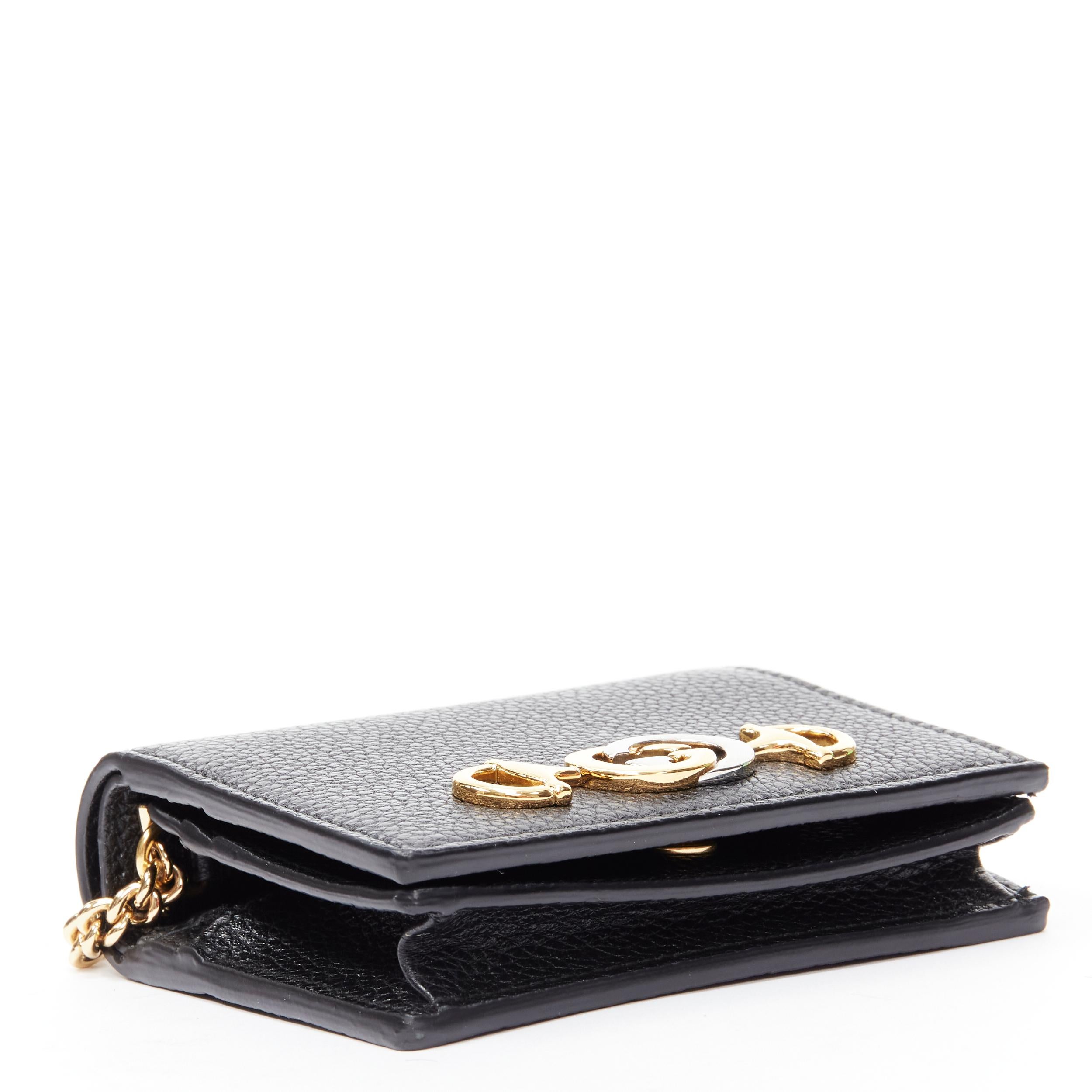 Black new GUCCI 570660 Zumi black leather GG Horsebit bi-fold wallet on chain nano bag For Sale