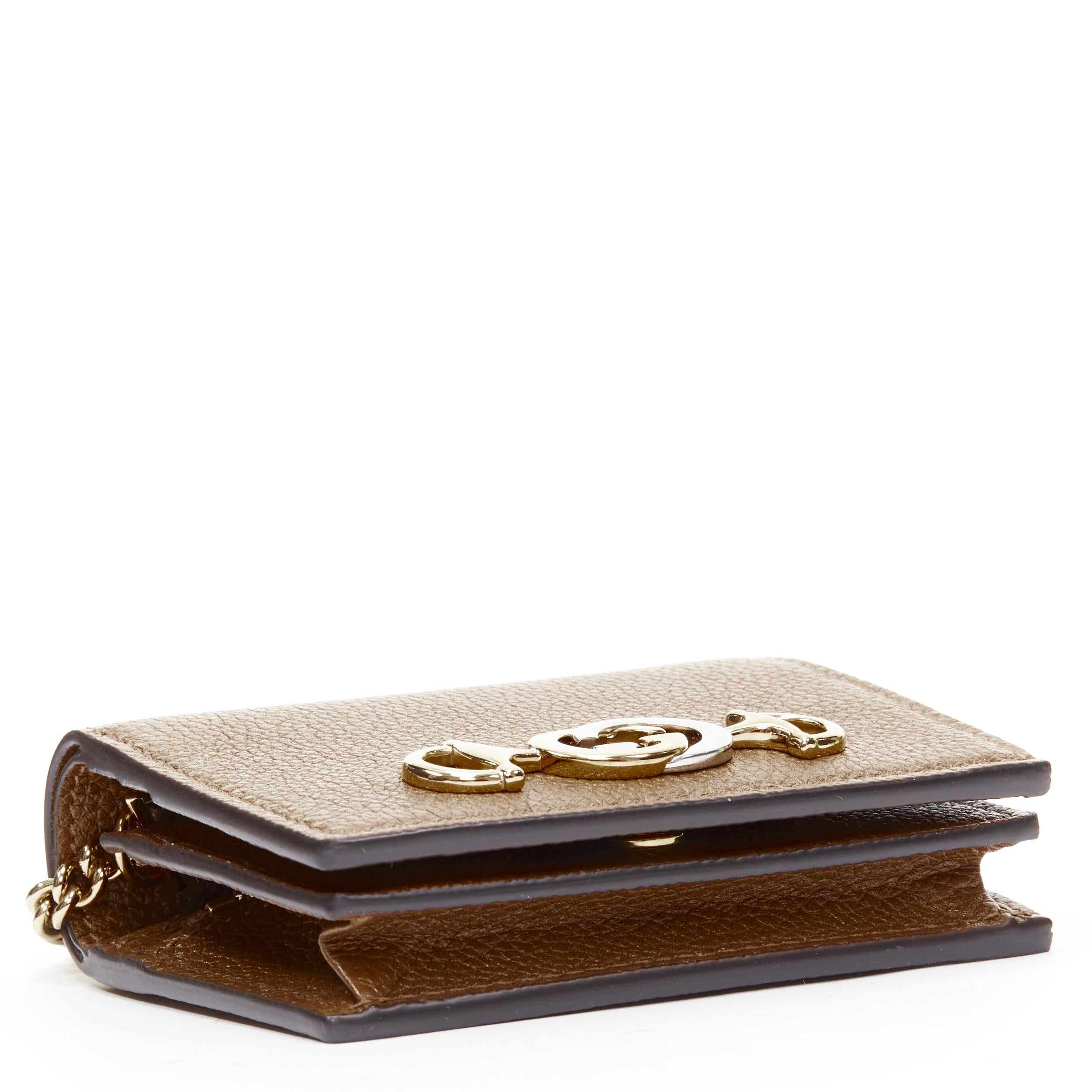 Brown new GUCCI 570660 Zumi brown leather GG Horsebit bi-fold wallet on chain nano bag For Sale