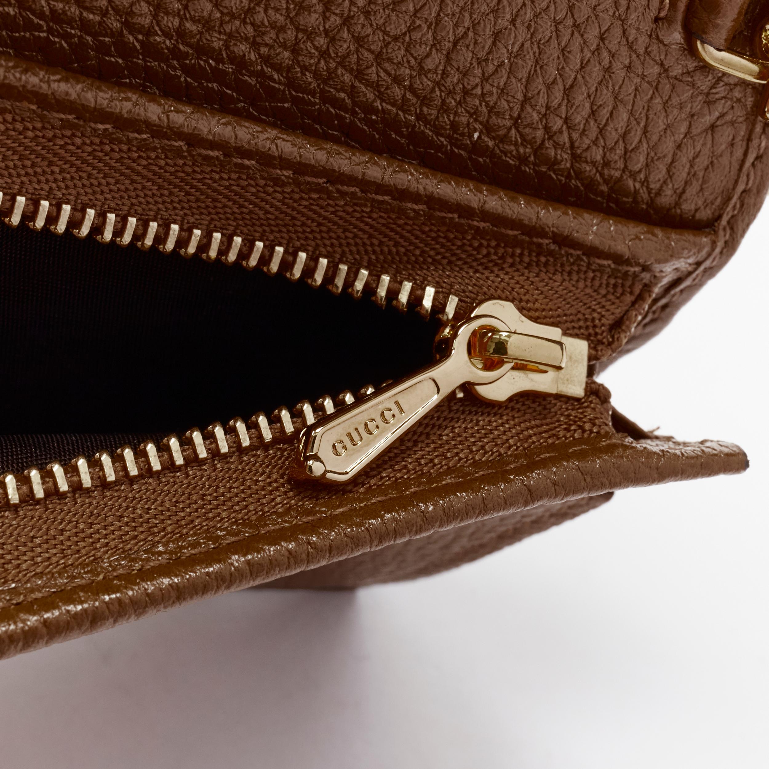 Women's new GUCCI 570660 Zumi brown leather GG Horsebit bi-fold wallet on chain nano bag For Sale