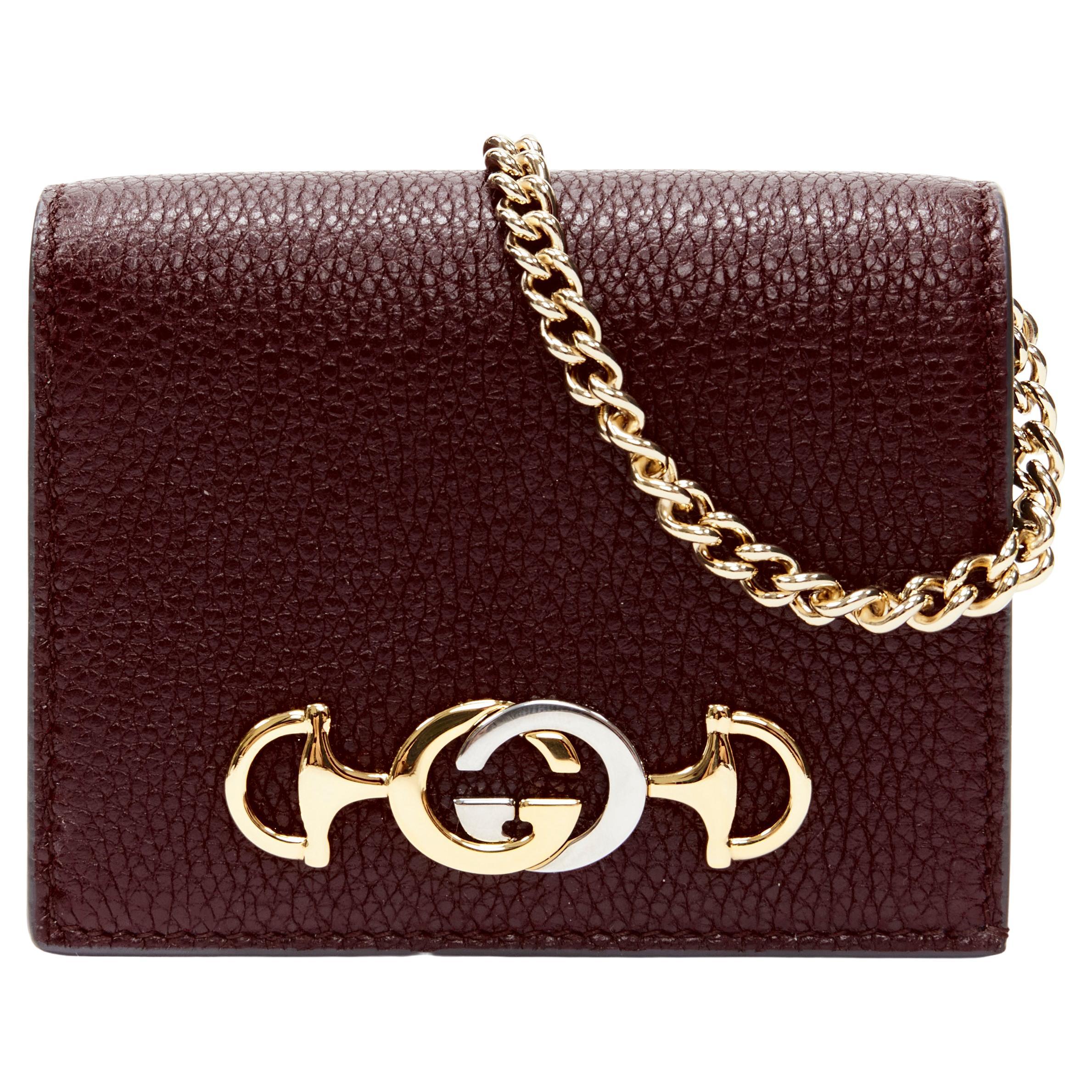 new GUCCI 570660 Zumi burgundy red GG Horsebit bi-fold wallet on chain mini bag