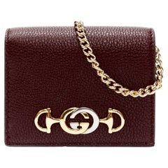 Used new GUCCI 570660 Zumi burgundy red GG Horsebit bi-fold wallet on chain mini bag