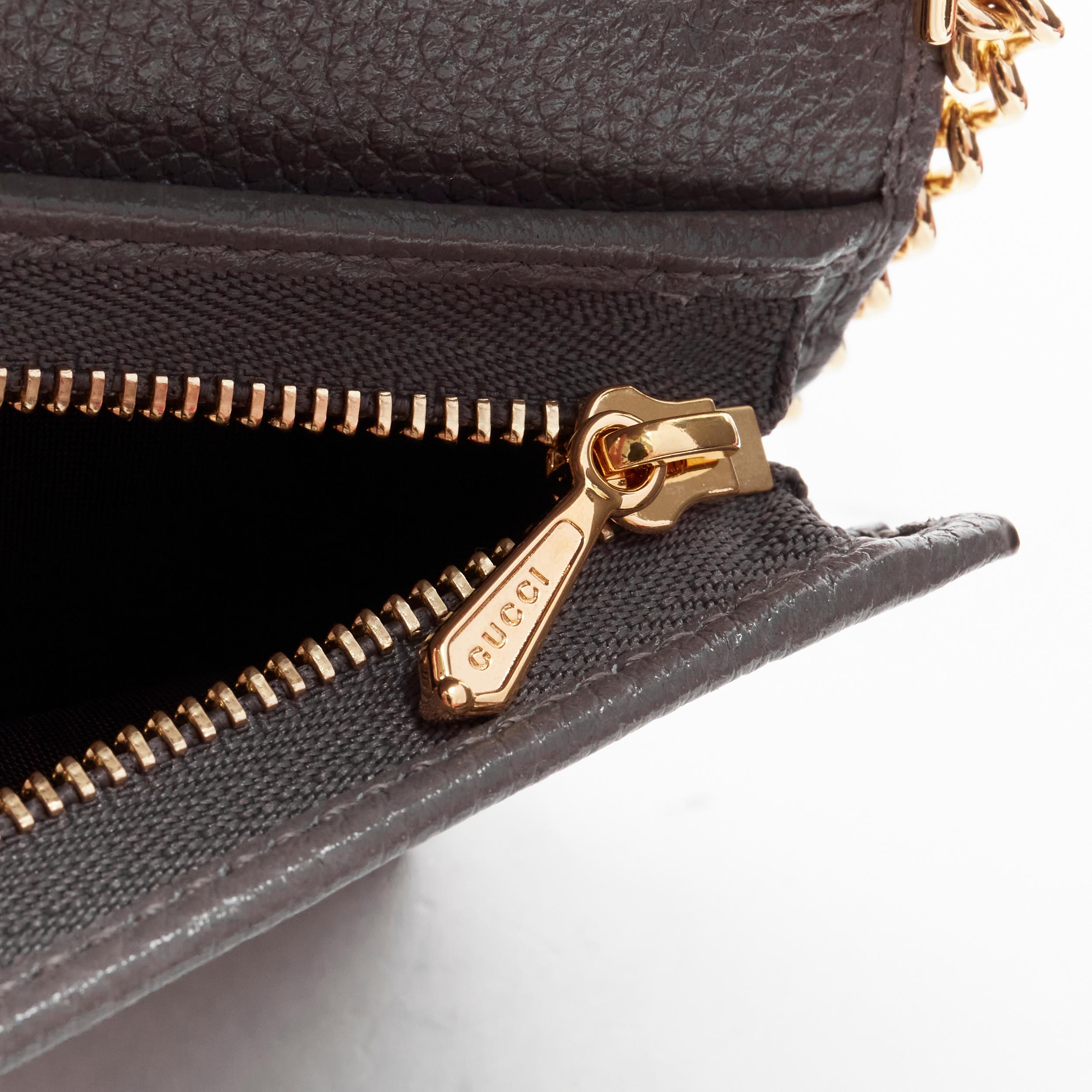new GUCCI 570660 Zumi grey leather GG Horsebit bi-fold wallet on chain small bag For Sale 4