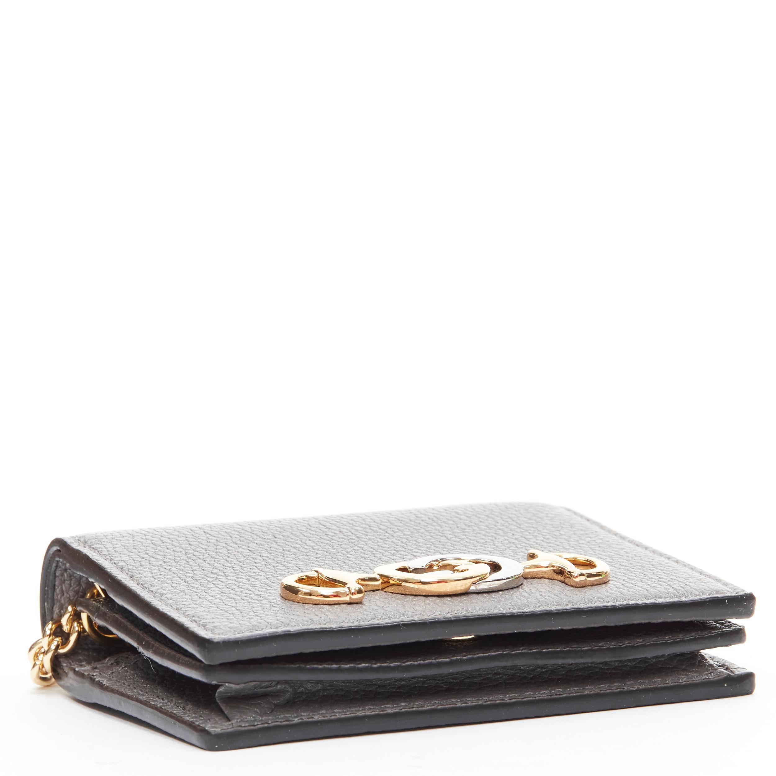 Women's new GUCCI 570660 Zumi grey leather GG Horsebit bi-fold wallet on chain small bag For Sale