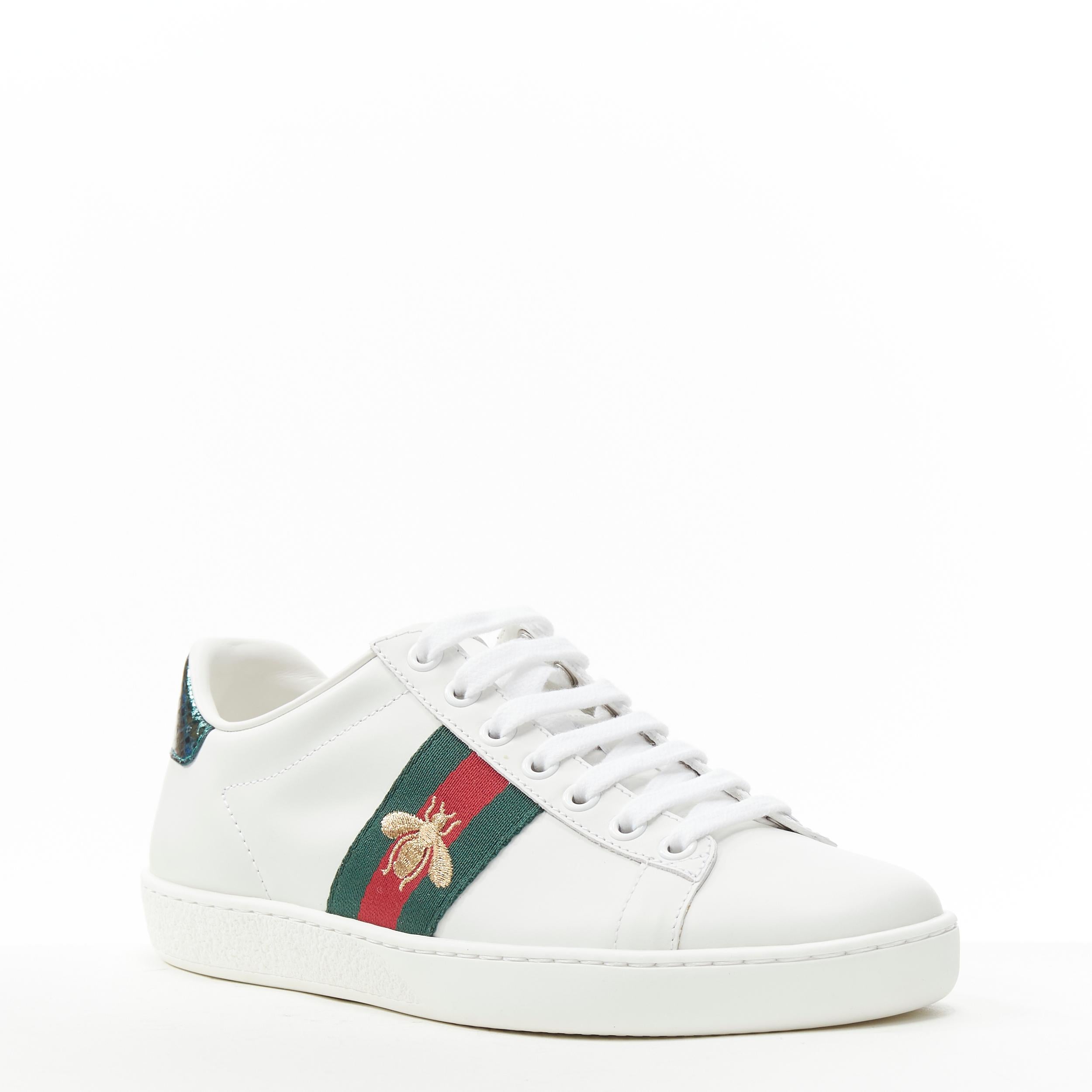 new GUCCI Ace Bee white leather green red web embroidered low sneaker UK6 EU40 
Reference: TGAS/B01089 
Brand: Gucci 
Designer: Alessandro Michele 
Model: Ace Bee 
Material: Leather 
Color: White 
Pattern: Solid 
Closure: Lace Up 
Extra Detail: Ace
