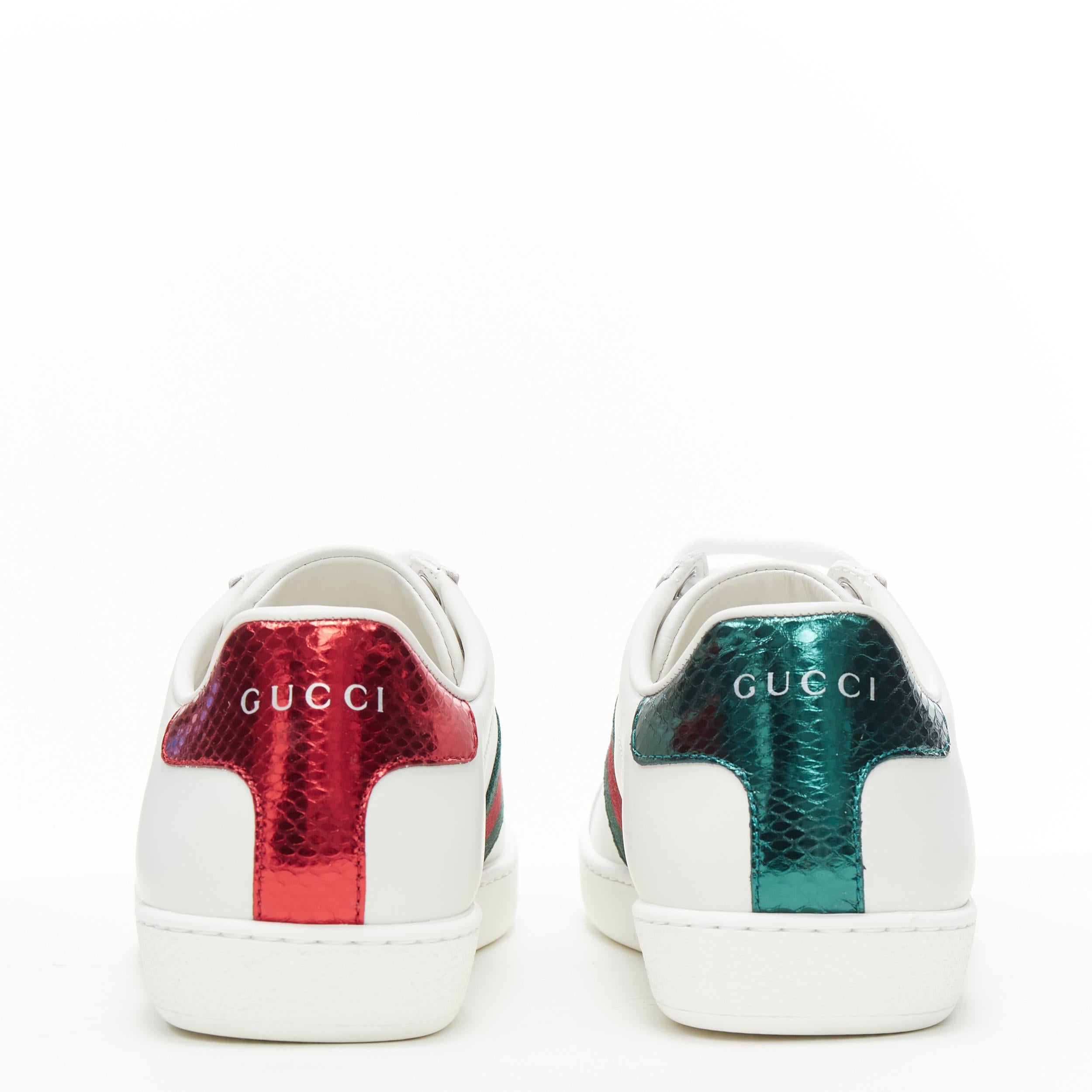 new GUCCI Ace Bee white leather green red web embroidered low sneaker UK6 EU40 In New Condition In Hong Kong, NT