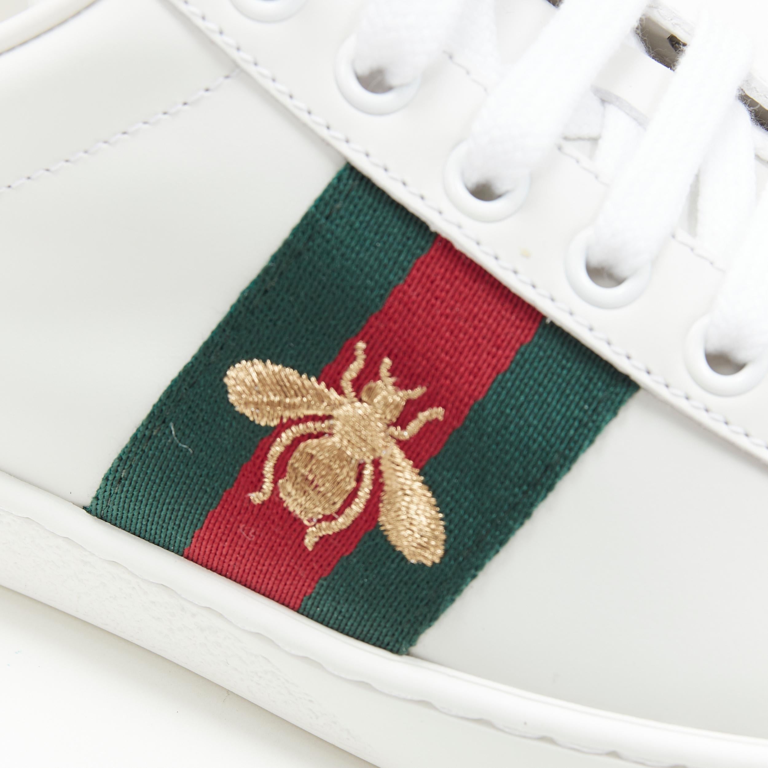 new GUCCI Ace Bee white leather green red web embroidered low sneaker UK6 EU40 2