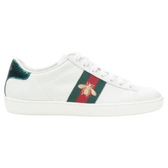 new GUCCI Ace Bee white leather green red web embroidered low sneaker UK6 EU40