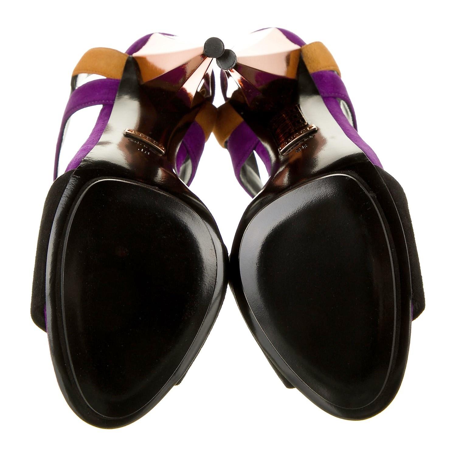 Gucci Runway 2014 - Escarpins à talons miroirs en daim orange violet, taille 37,5, état neuf en vente 5