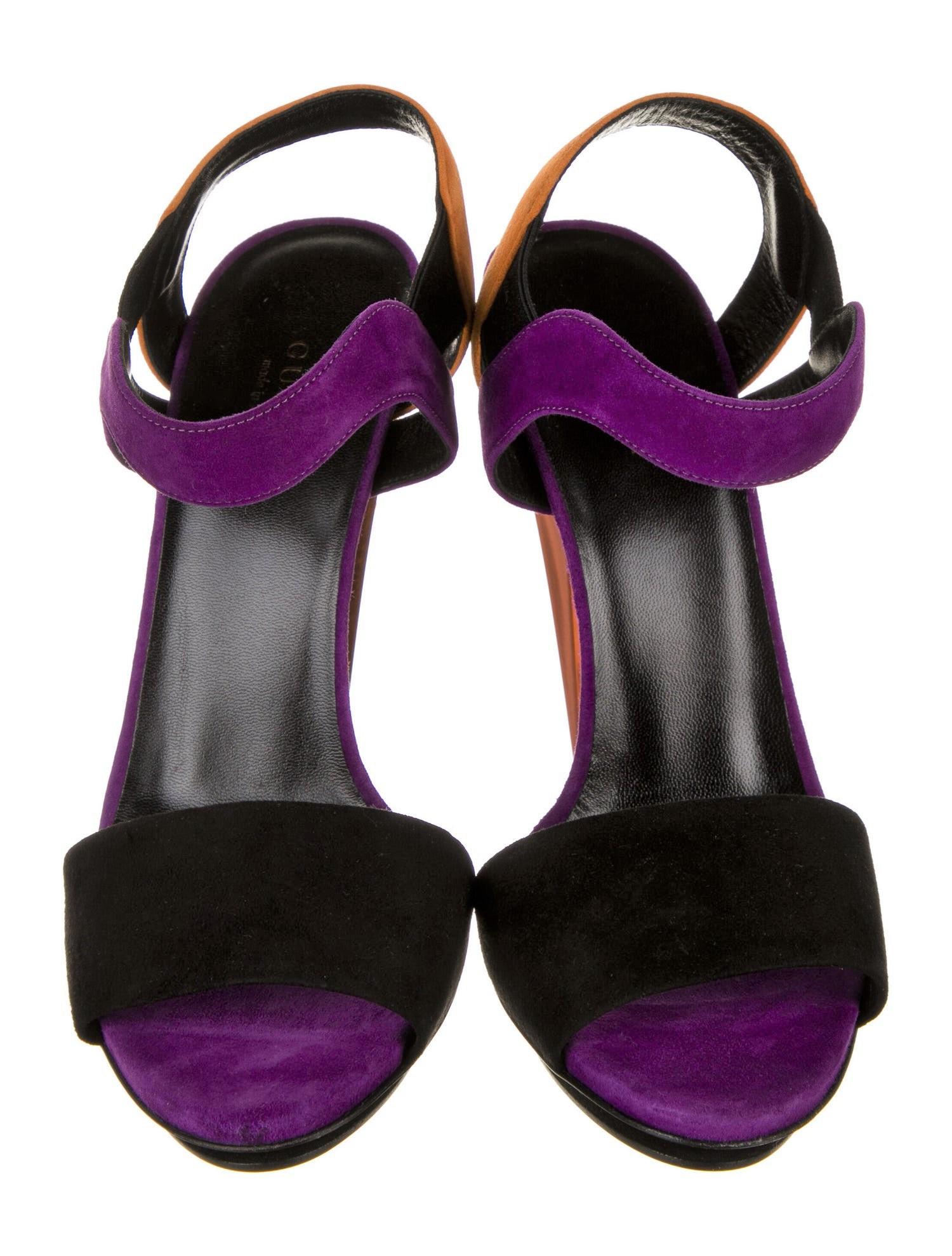 New Gucci Ad Runway 2014 Purple Orange Suede Mirrored Pump Heels Sz 39.5 For Sale 2
