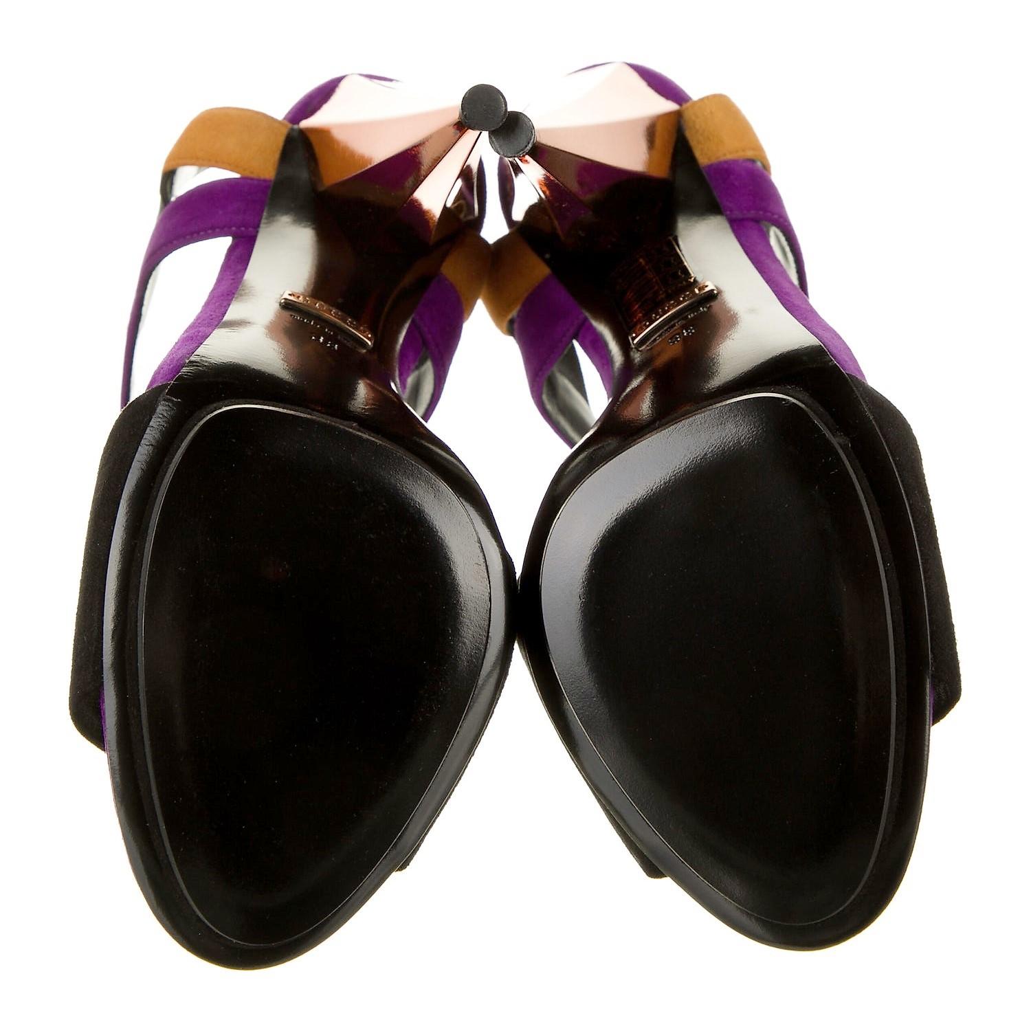 New Gucci Ad Runway 2014 Purple Orange Suede Mirrored Pump Heels Sz 39.5 For Sale 4