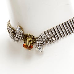 GUCCI Alessandro Michele antikes goldenes bernsteinfarbenes Tigerkopf-Kristall-Halsband