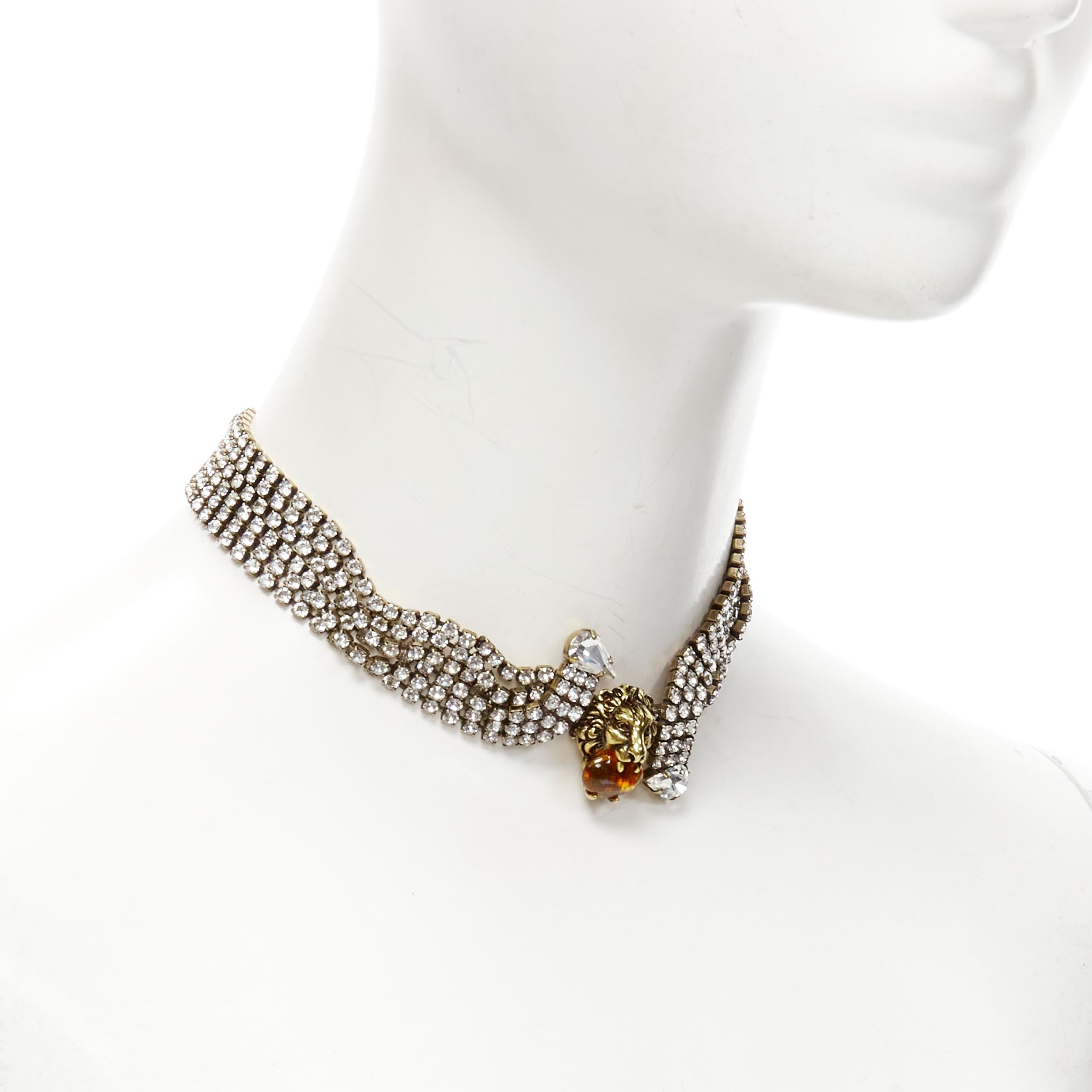 new GUCCI Alessandro Michele antique gold faux amber Tiger head crystal choker In New Condition In Hong Kong, NT
