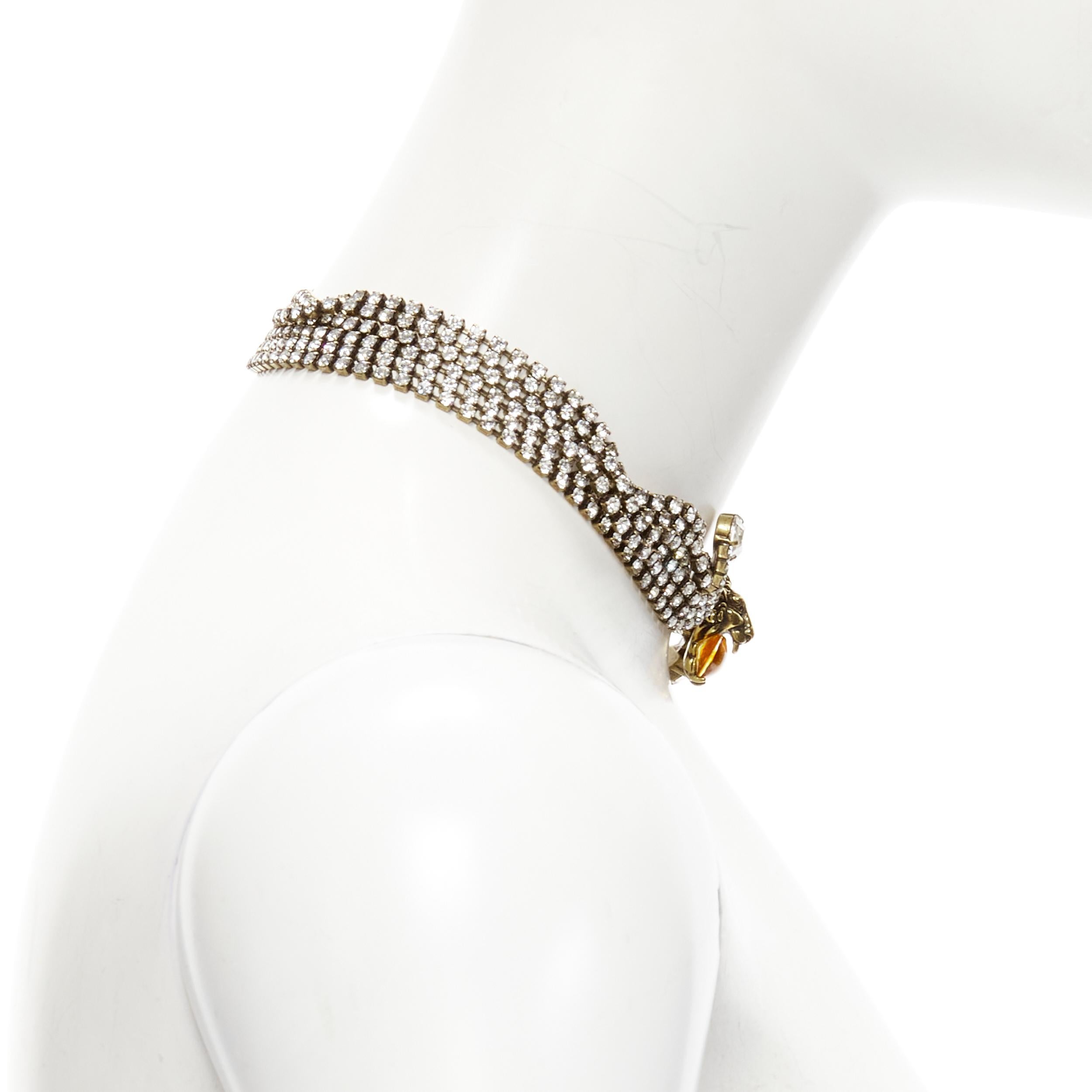 Women's new GUCCI Alessandro Michele antique gold faux amber Tiger head crystal choker