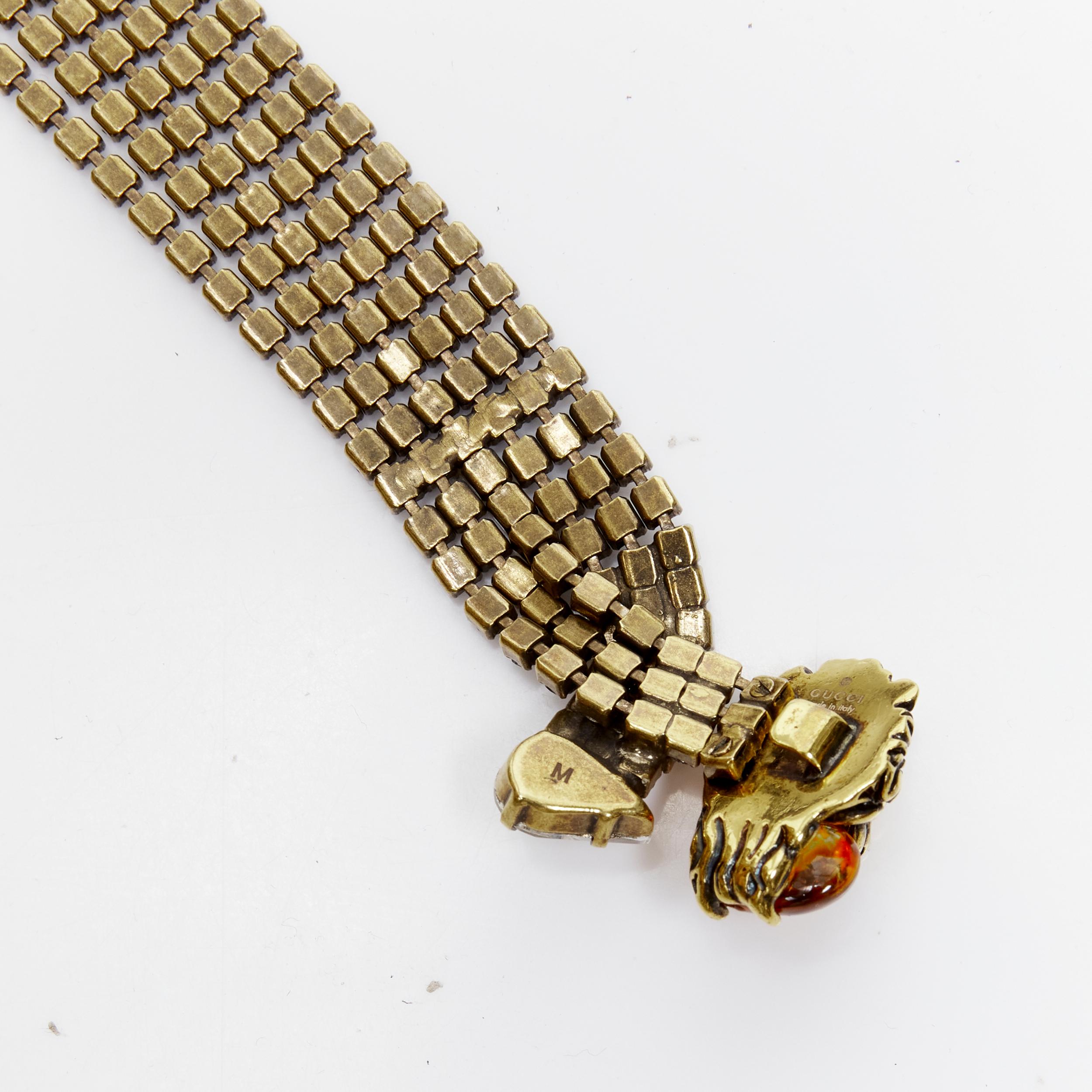 new GUCCI Alessandro Michele antique gold faux amber Tiger head crystal choker 2