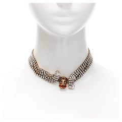 new GUCCI Alessandro Michele antique gold faux amber Tiger head crystal choker