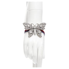 new GUCCI ALESSANDRO MICHELE antique argent cristal Butterfly web strap bracelet