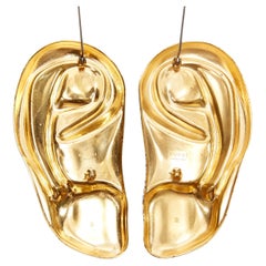 Used new GUCCI Alessandro Michele Runway gold metal Surrealist ear pin brooch pair