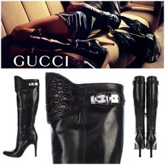 New Gucci Alligator and Leather Boots Rare Fall Winter 2005 Sz 8.5
