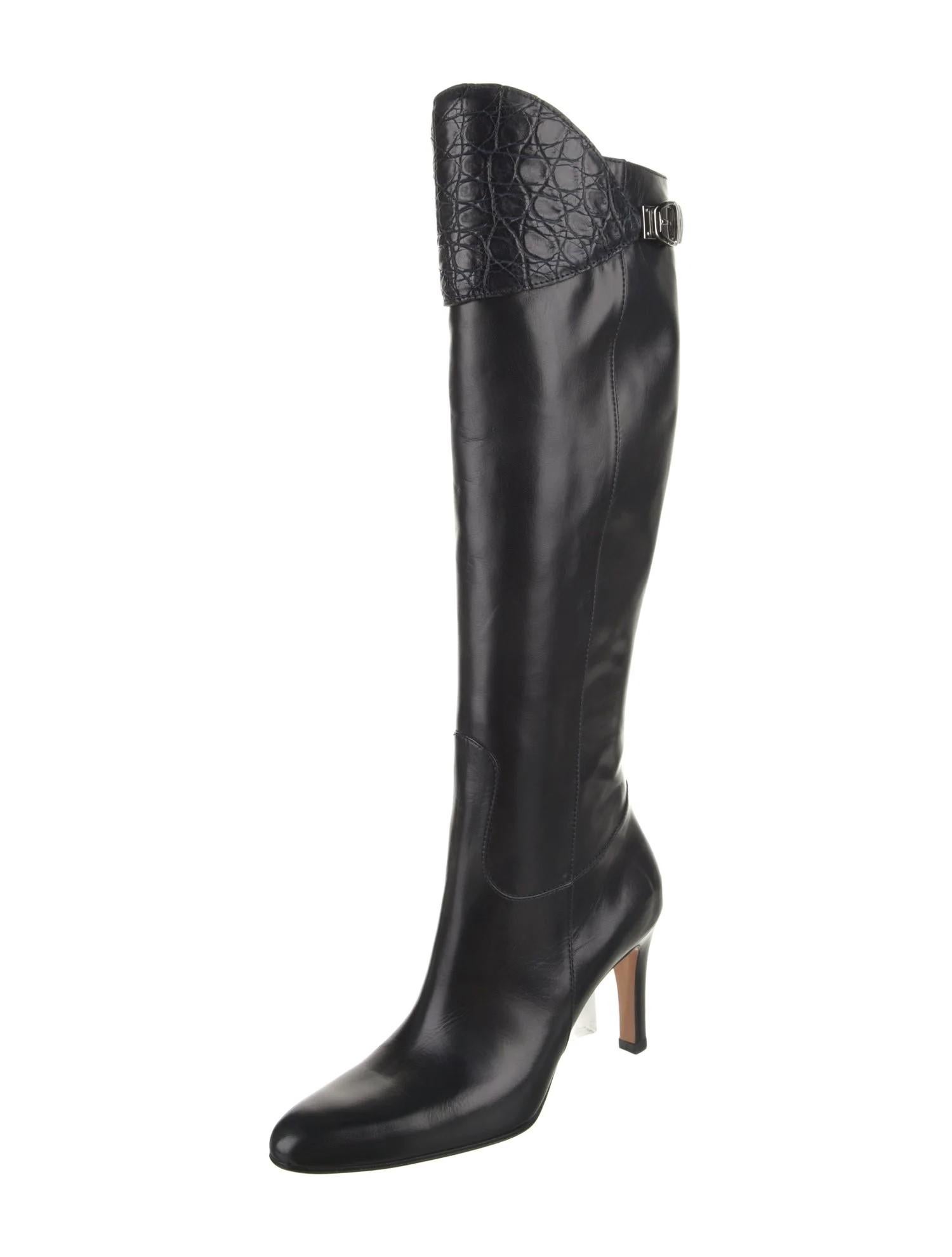 Neu Gucci Stiefel aus Alligator und Leder Selten Herbst Winter 2005 Gr. 8,5 1