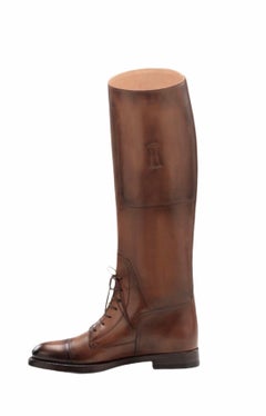 NEW Gucci Antique Brown Leather Lace Up Riding Equestrian Polo Style Boots 37.5