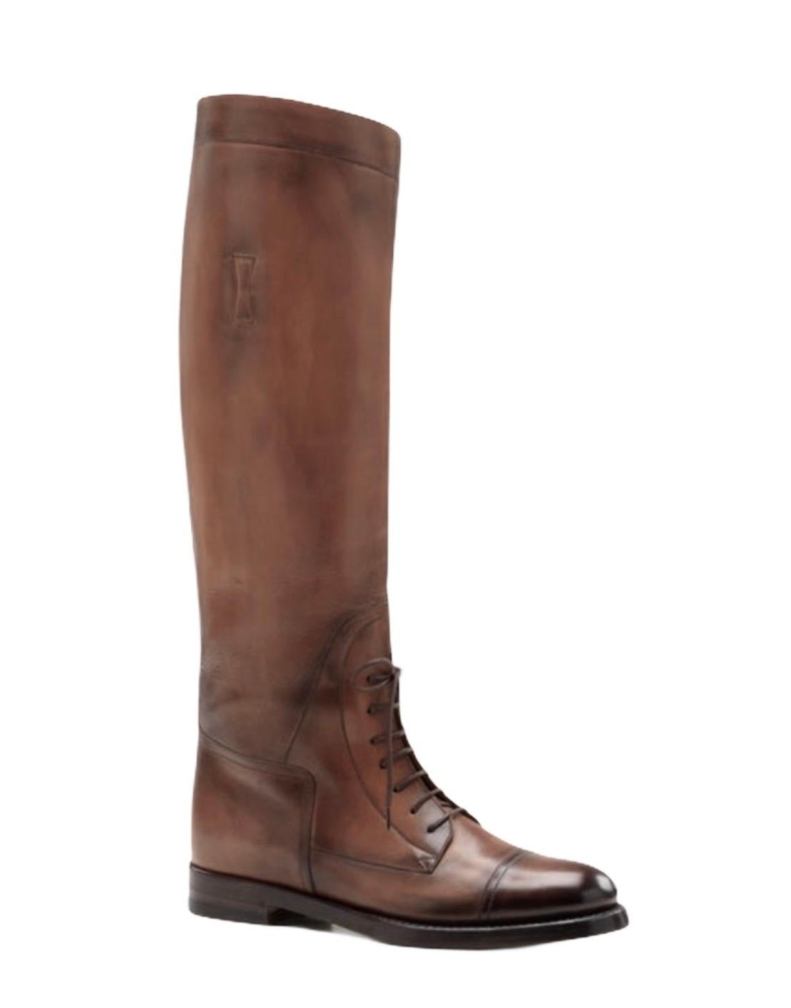 NEW Gucci Antique Brown Leather Lace Up Riding Equestrian Polo Style Boots 37.5 Pour femmes en vente