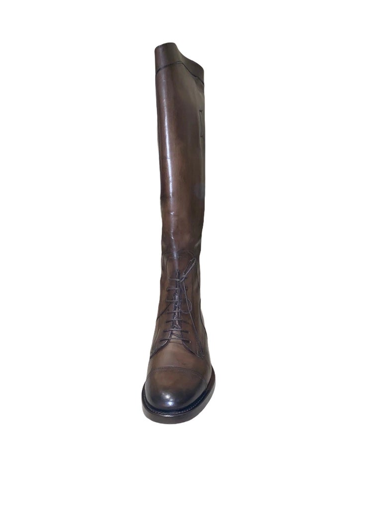 NEW Gucci Antique Brown Leather Lace Up Tall Riding Equestrian Polo Boots  For Sale 1