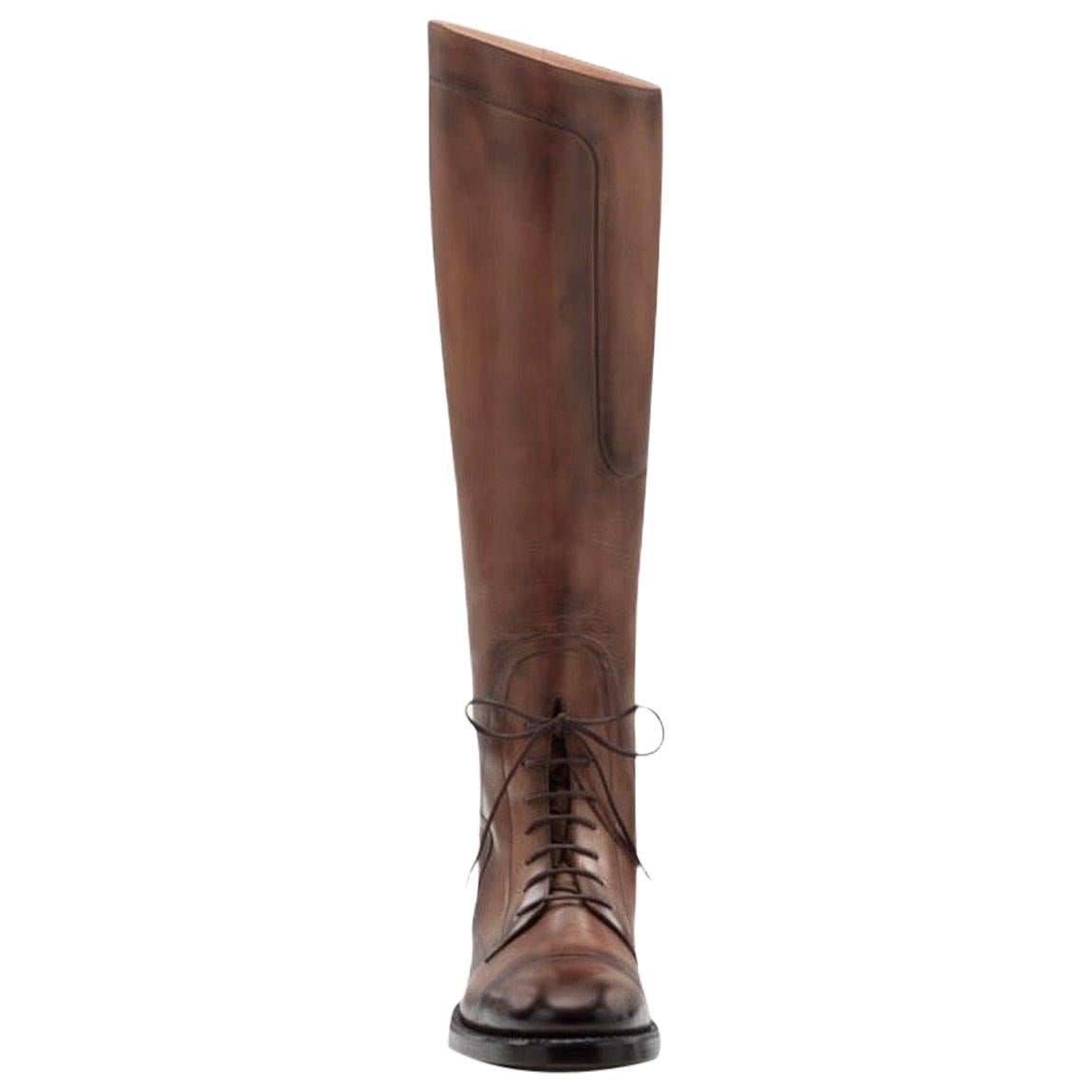 Oscar de la Renta - Brown Calf Lace-Up Knee High Boots Sz 5.5 in