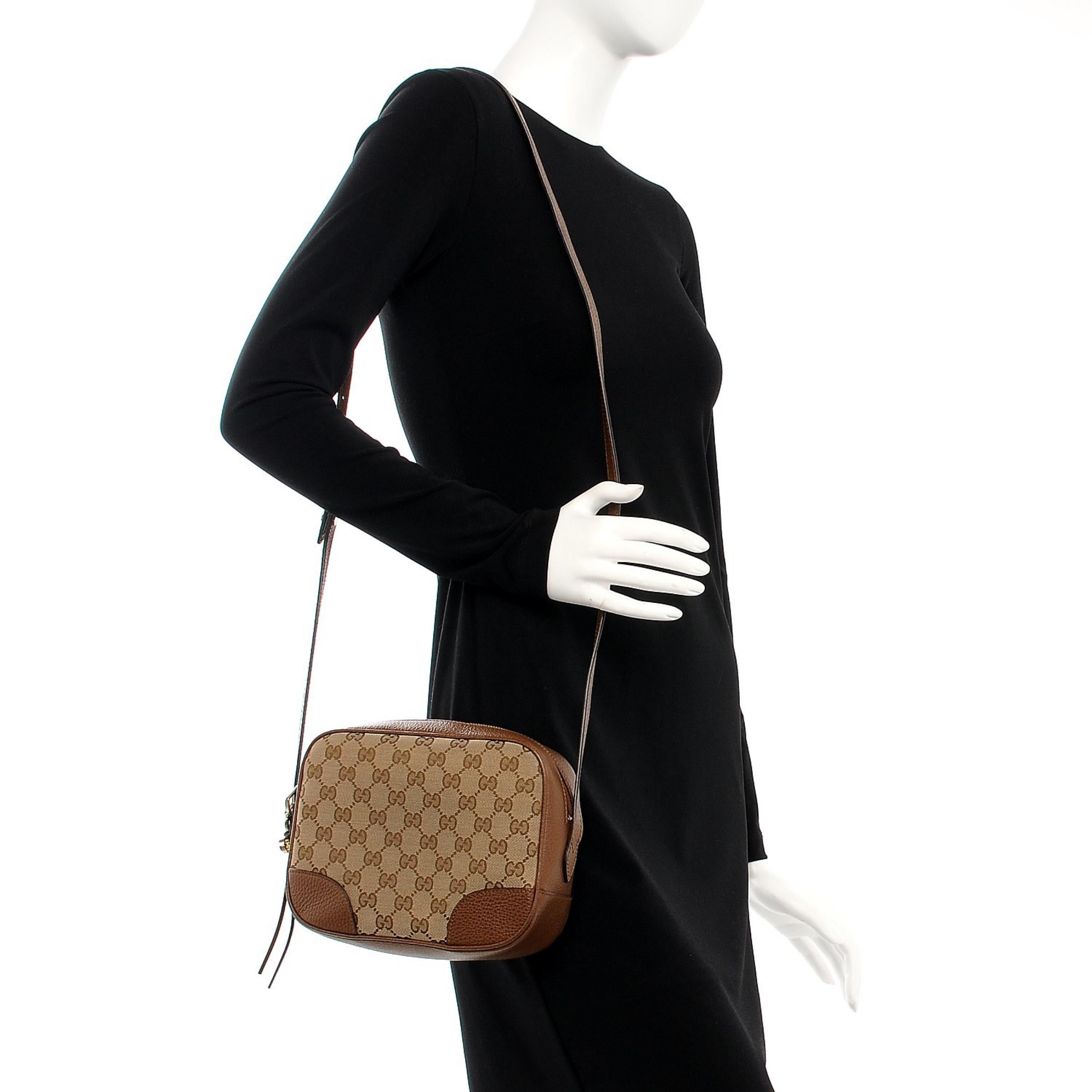 NEU Gucci Beige Braun Segeltuch Leder GG Guccissima Bree Crossbody Kameratasche im Angebot 9