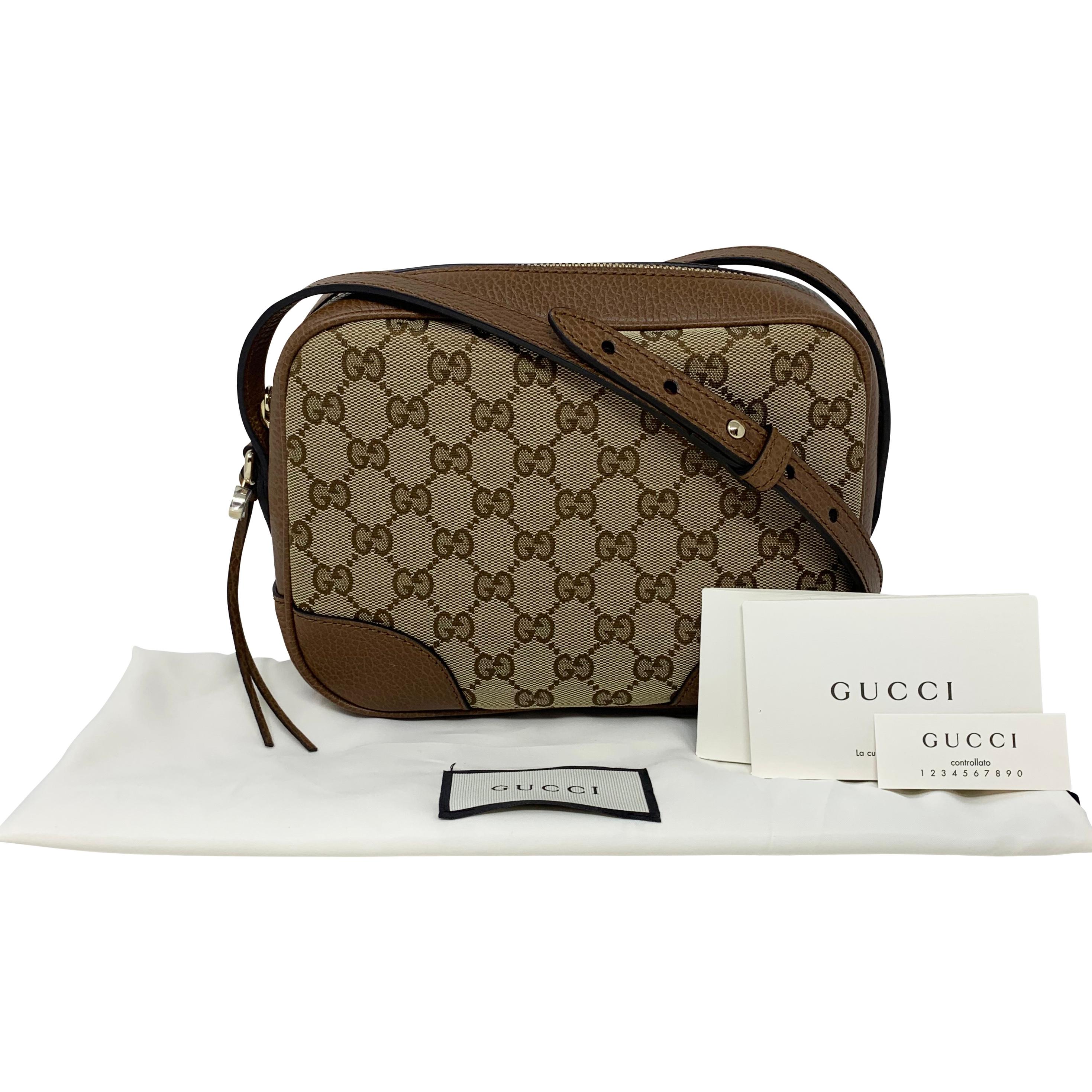 NEU Gucci Beige Braun Segeltuch Leder GG Guccissima Bree Crossbody Kameratasche im Angebot 10