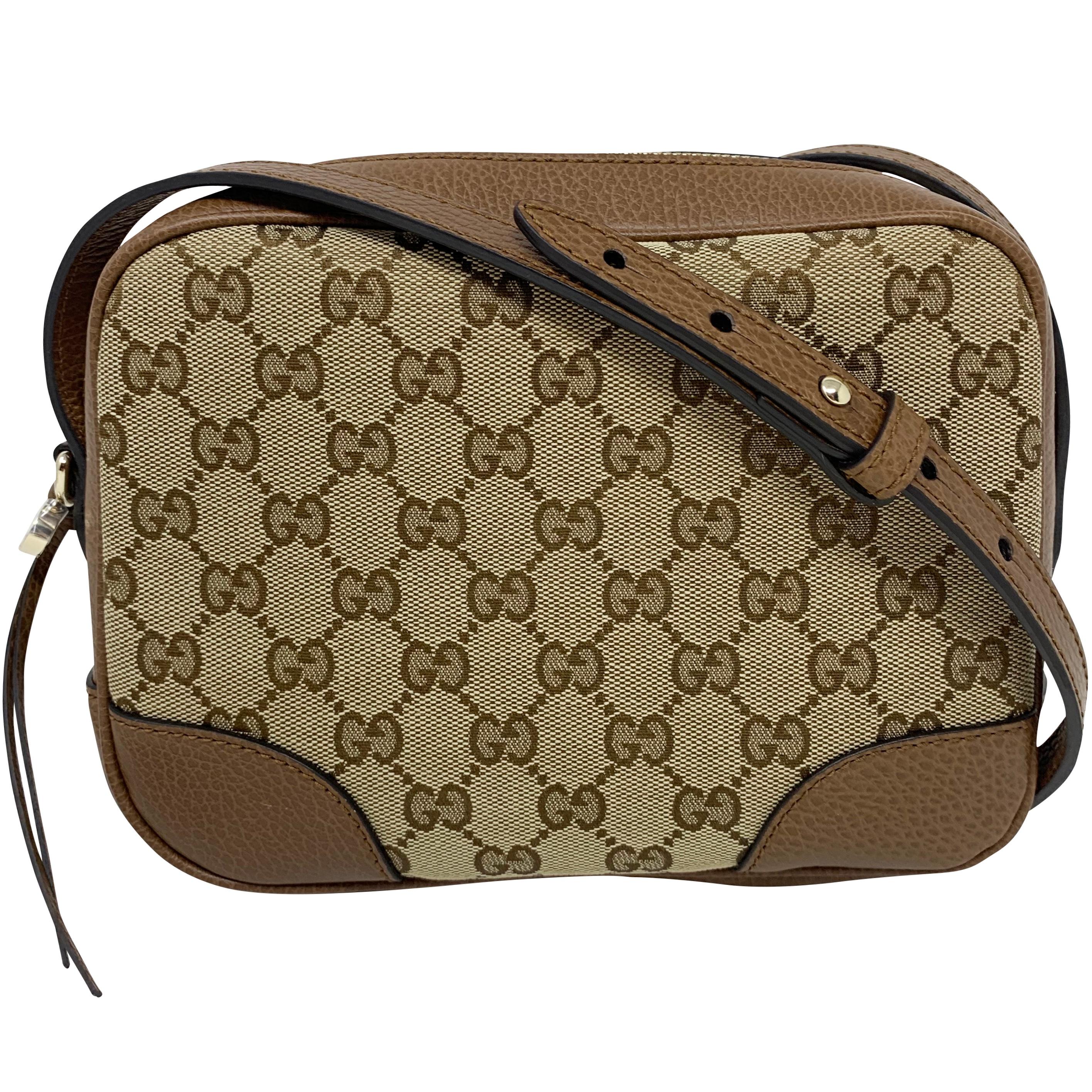 NEU Gucci Beige Braun Segeltuch Leder GG Guccissima Bree Crossbody Kameratasche Damen im Angebot