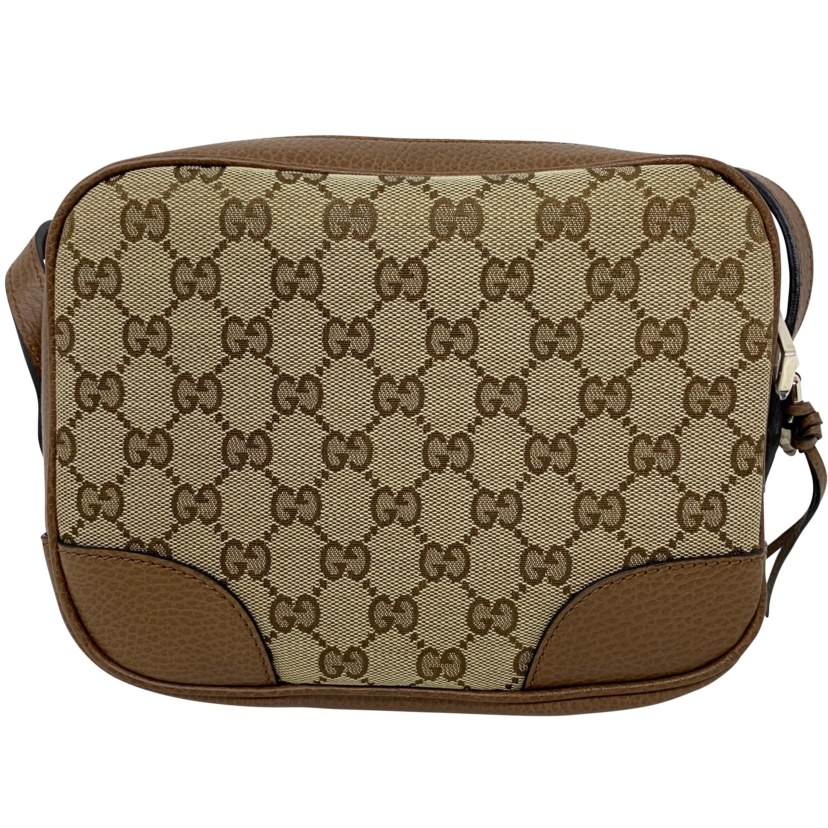 NEU Gucci Beige Braun Segeltuch Leder GG Guccissima Bree Crossbody Kameratasche im Angebot 1