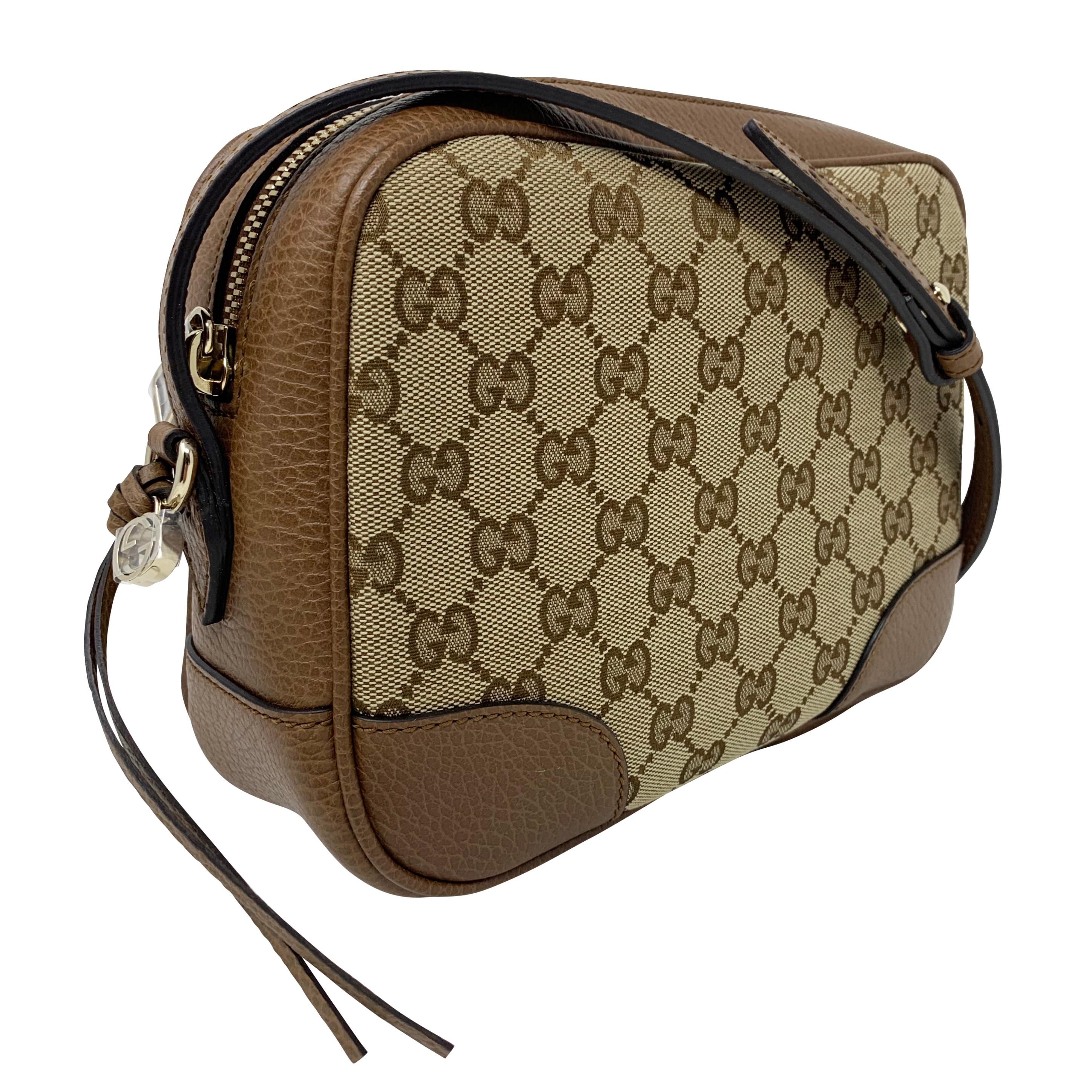 NEU Gucci Beige Braun Segeltuch Leder GG Guccissima Bree Crossbody Kameratasche im Angebot 3