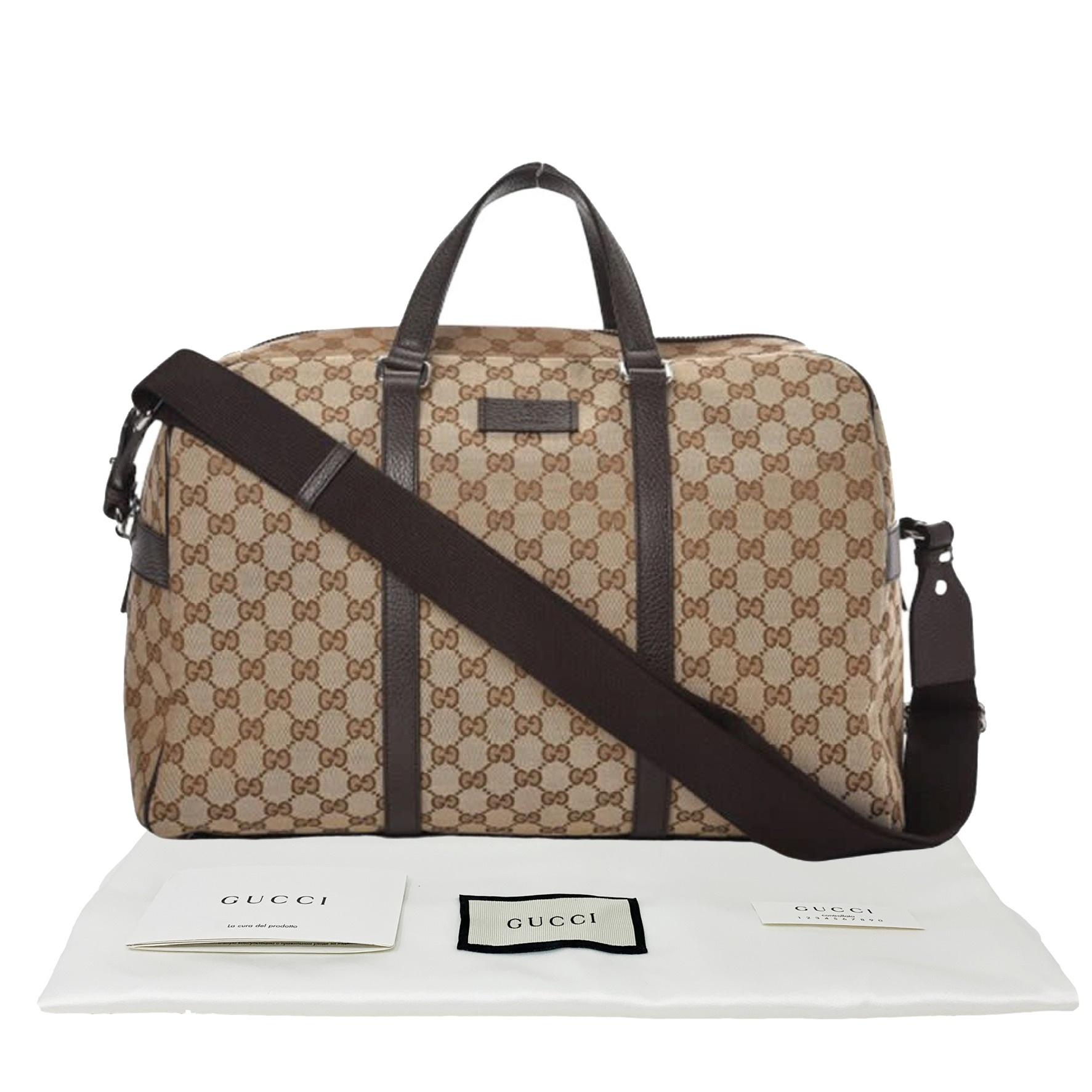 Gray NEW Gucci Beige Brown GG Guccissima Monogram Canvas Boston Travel Duffle Bag For Sale