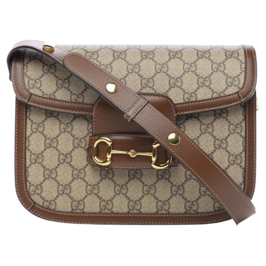 NEW Gucci Beige Brown Horsebit 1955 GG Supreme Crossbody Shoulder Bag