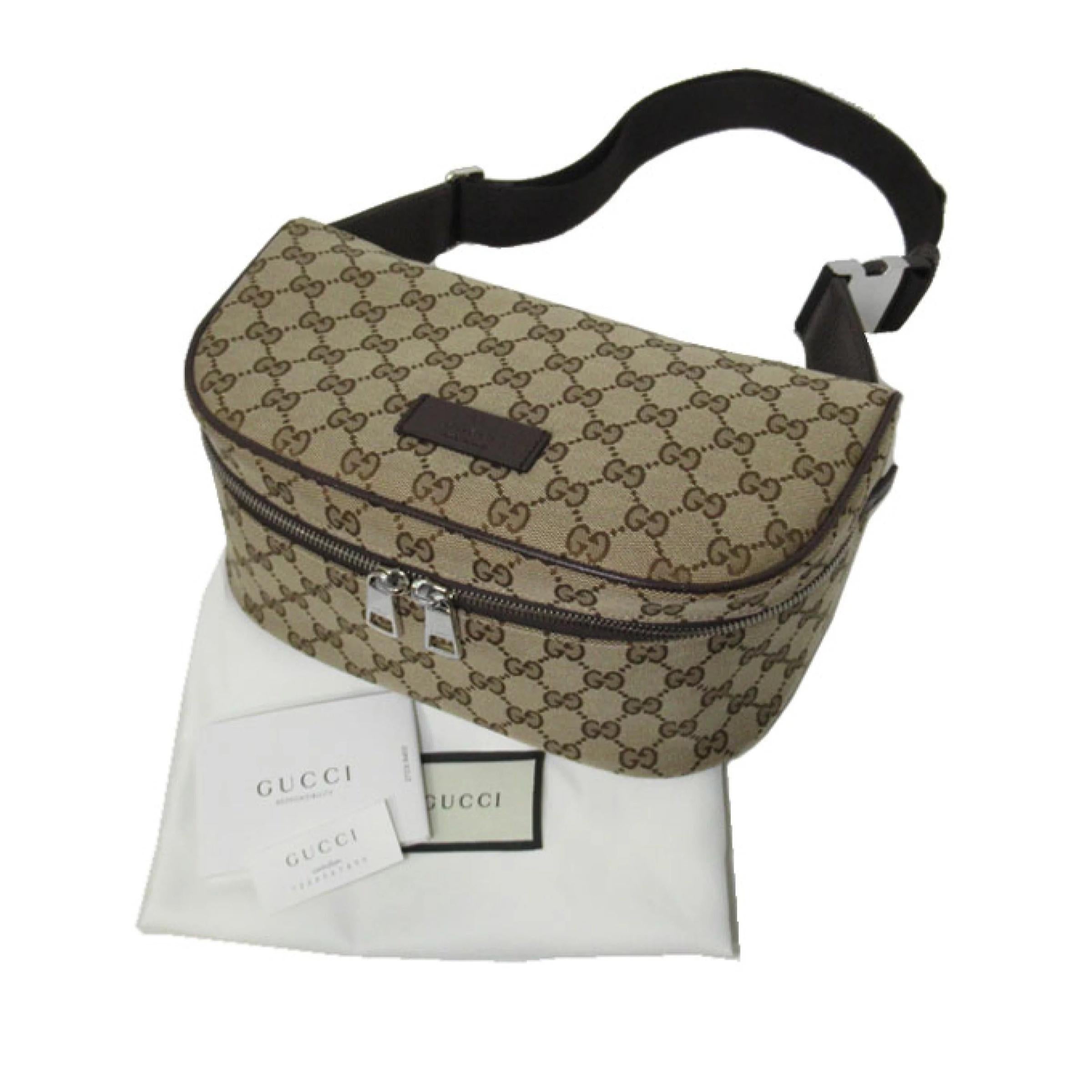 NEW Gucci Beige Canvas Monogram Shoulder Pochette Crossbody Bag For Sale 10