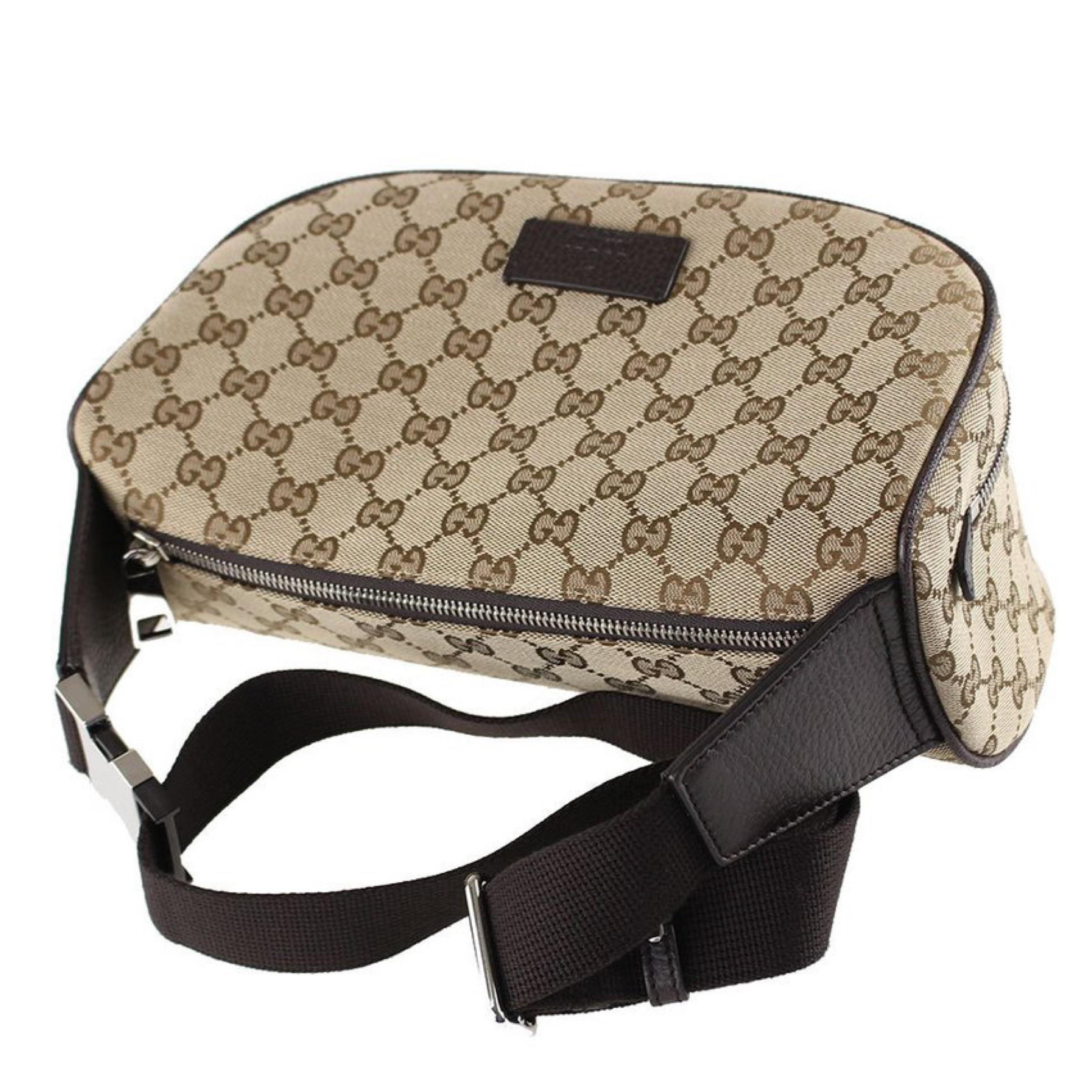 NEW Gucci Beige Canvas Monogram Shoulder Pochette Crossbody Bag For Sale 1