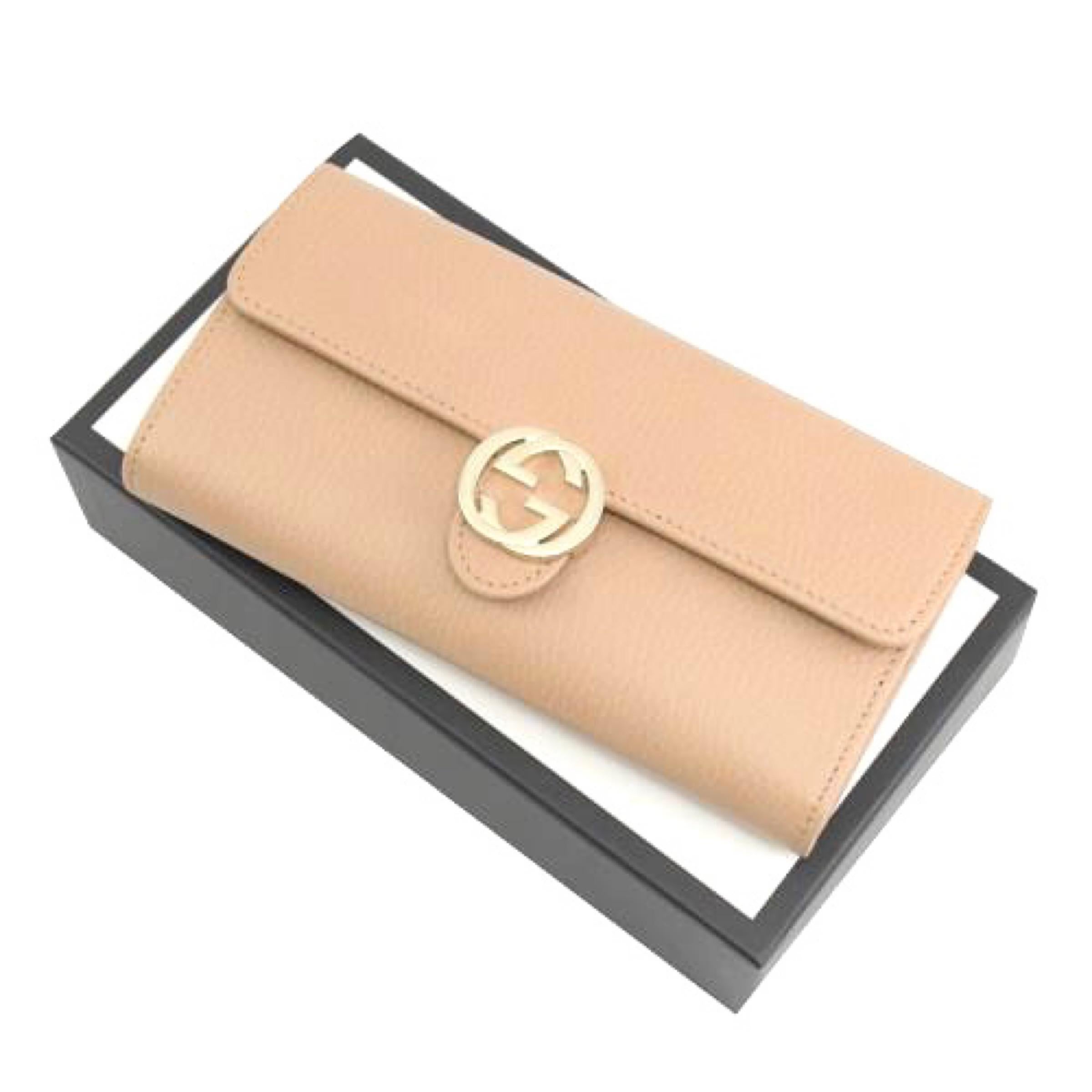 NEW Gucci Beige Interlocking G Leather Long Wallet Clutch Bag For Sale 8