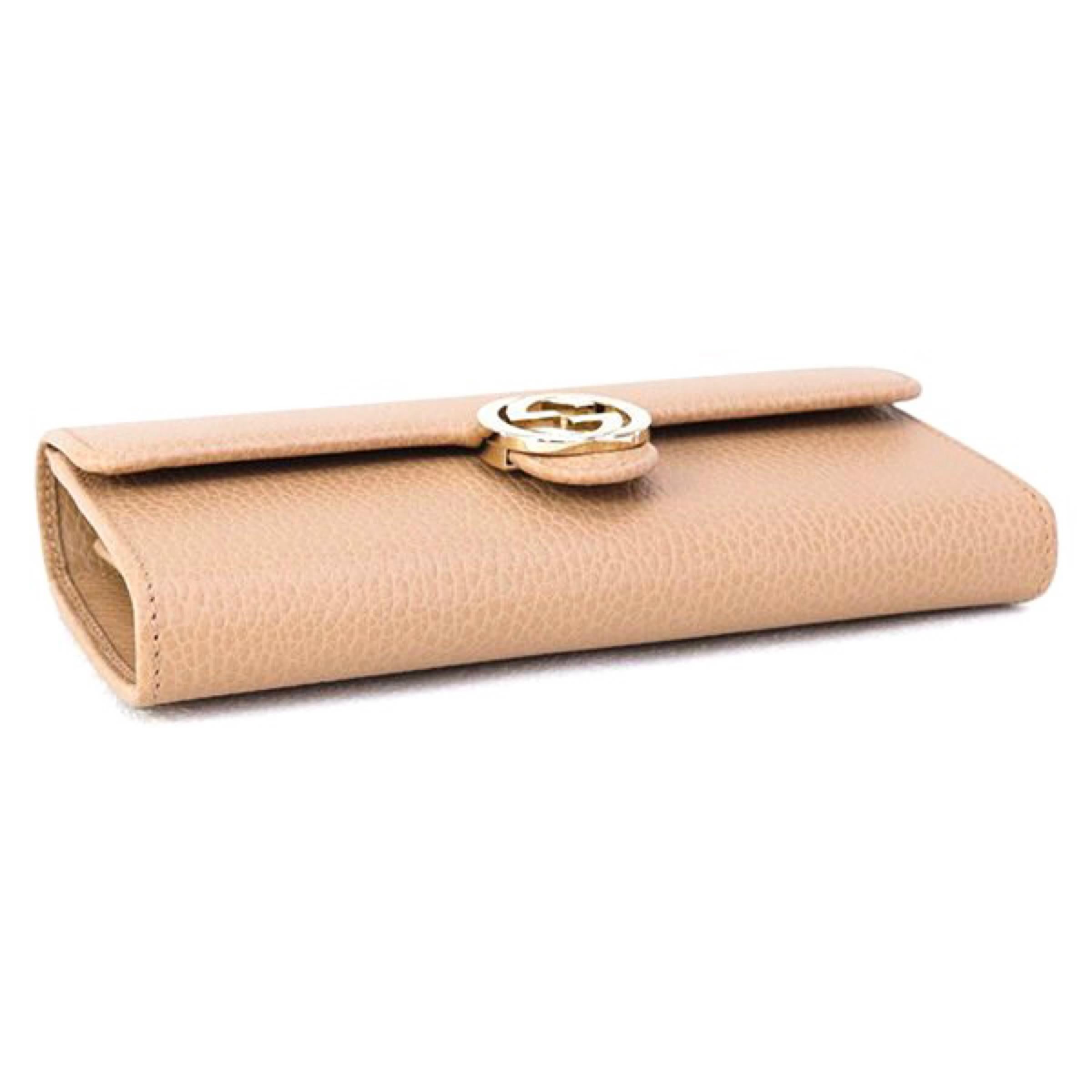 Women's NEW Gucci Beige Interlocking G Leather Long Wallet Clutch Bag For Sale