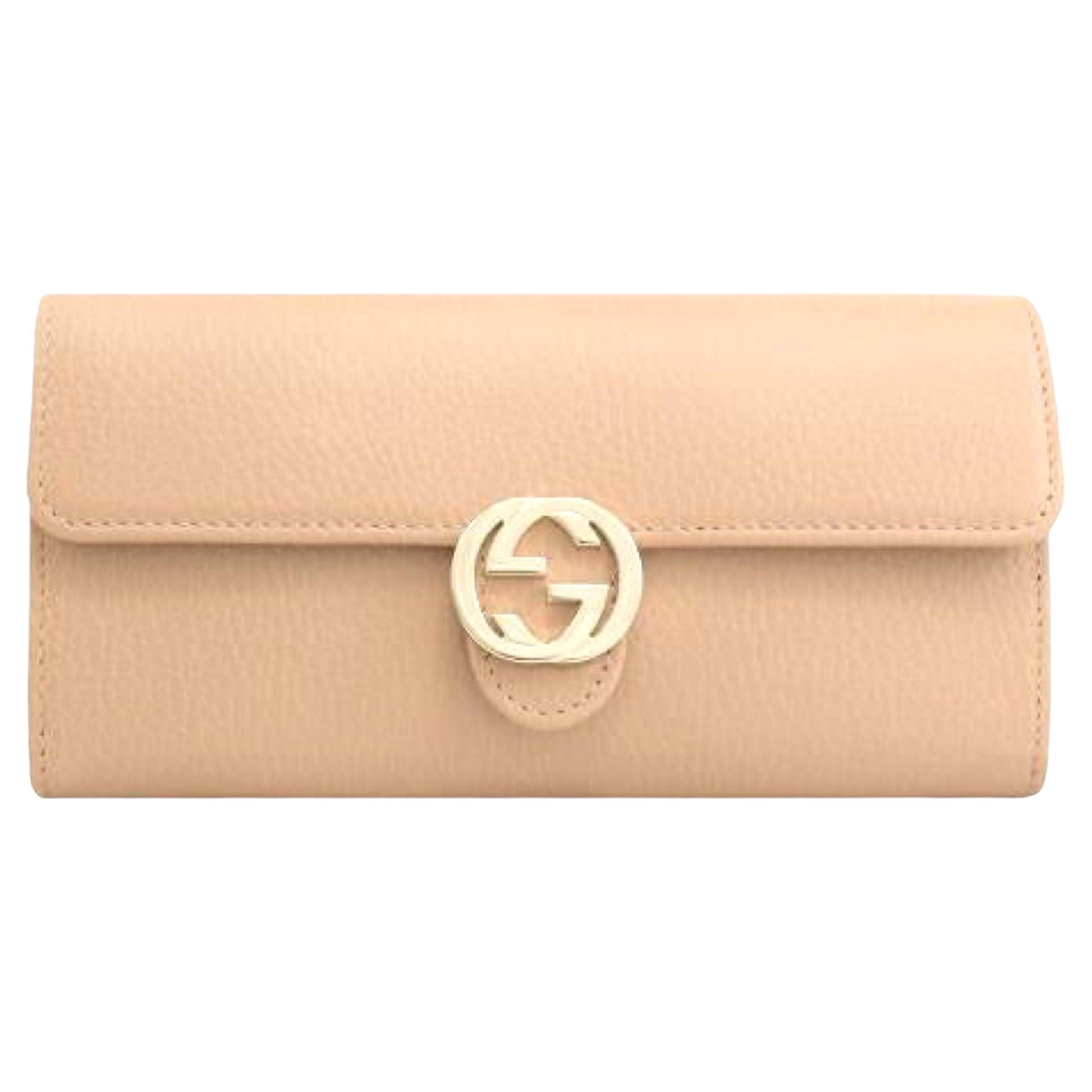 NEW Gucci Beige Interlocking G Leather Long Wallet Clutch Bag For Sale