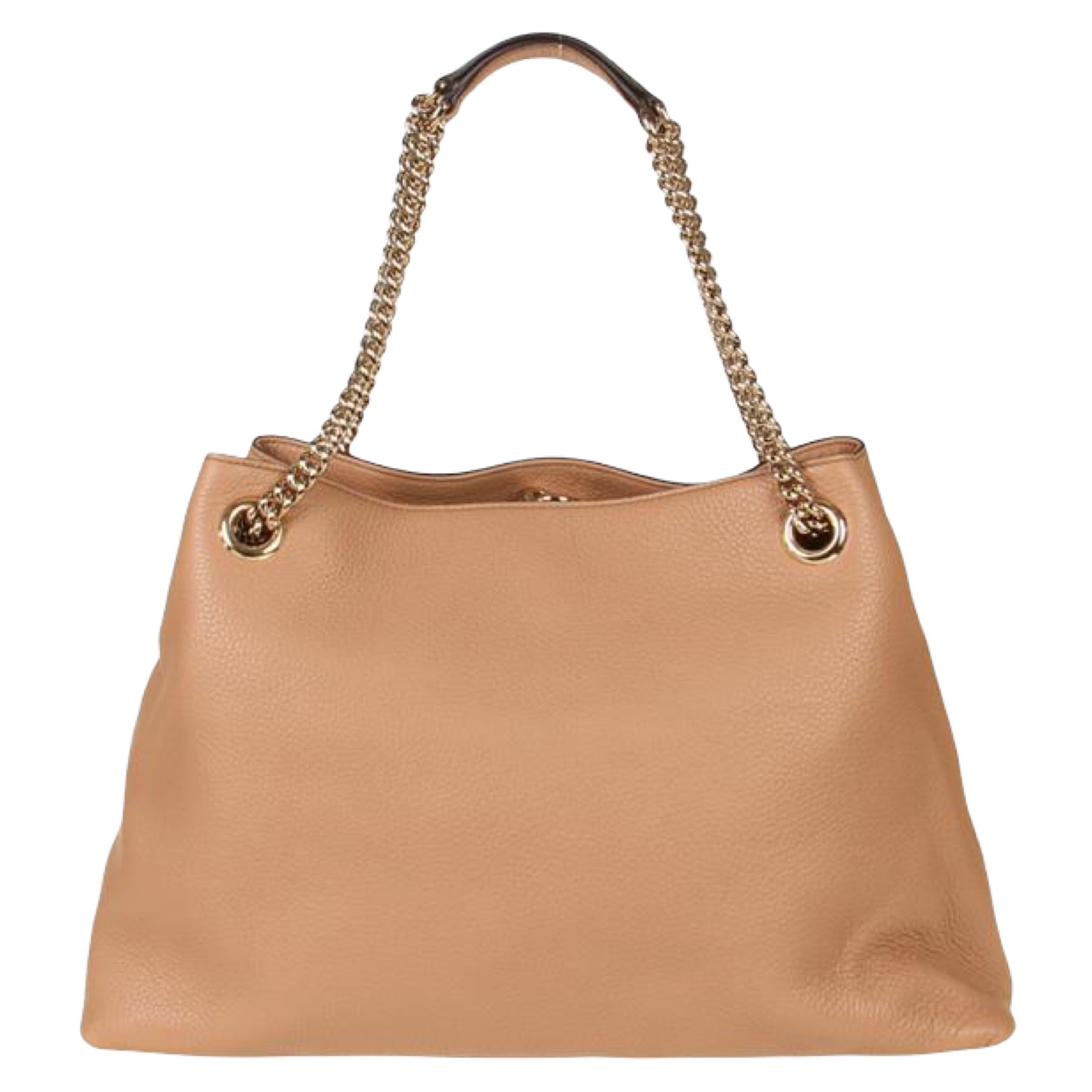 Women's NEW Gucci Beige Pebbled Leather Medium Soho Chain Tote Shoulder Bag