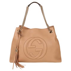NEW Gucci Beige Pebbled Leather Medium Soho Chain Tote Shoulder Bag