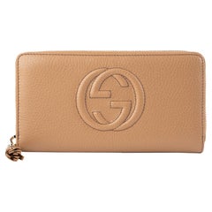 NEW Gucci Beige Soho Leather Zip Around Long Wallet Clutch Bag