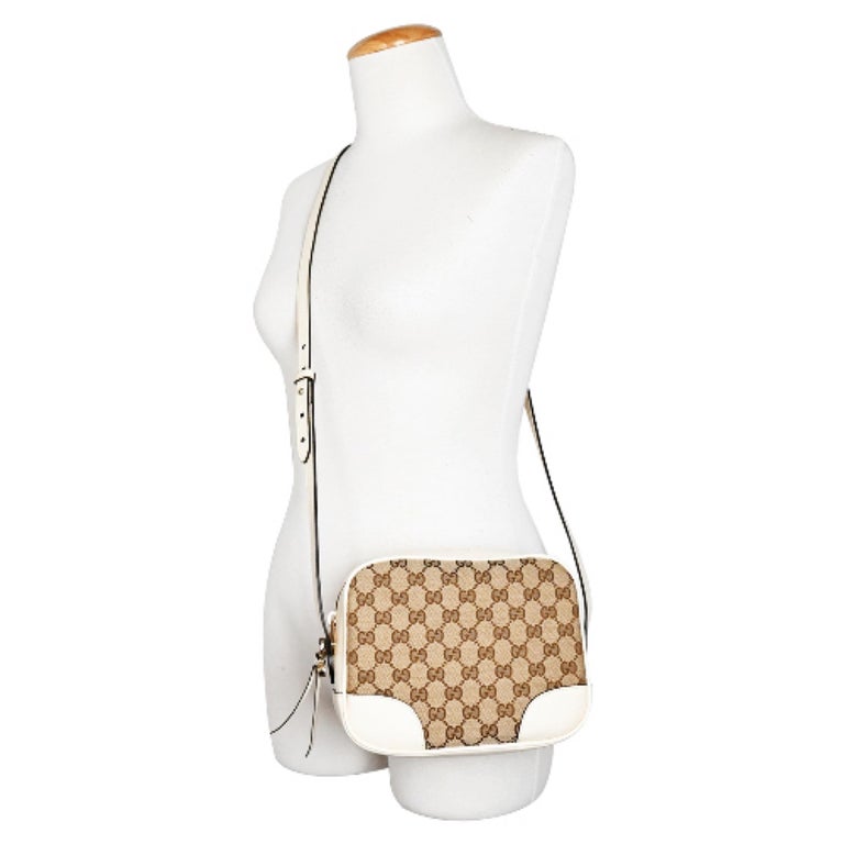 NEW Gucci Beige White Canvas Leather GG Guccissima Bree Crossbody Camera  Bag For Sale at 1stDibs