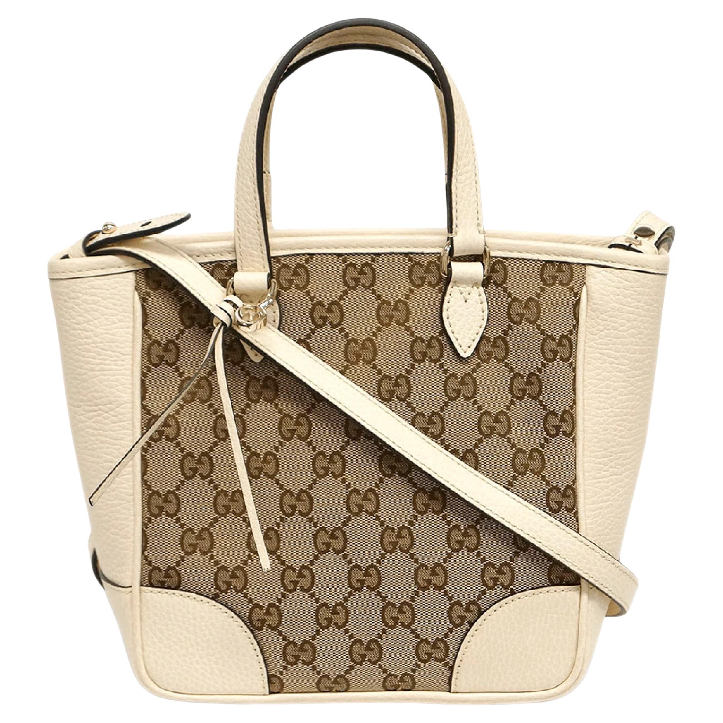 Small tote bag with Interlocking G in beige and white GG Supreme