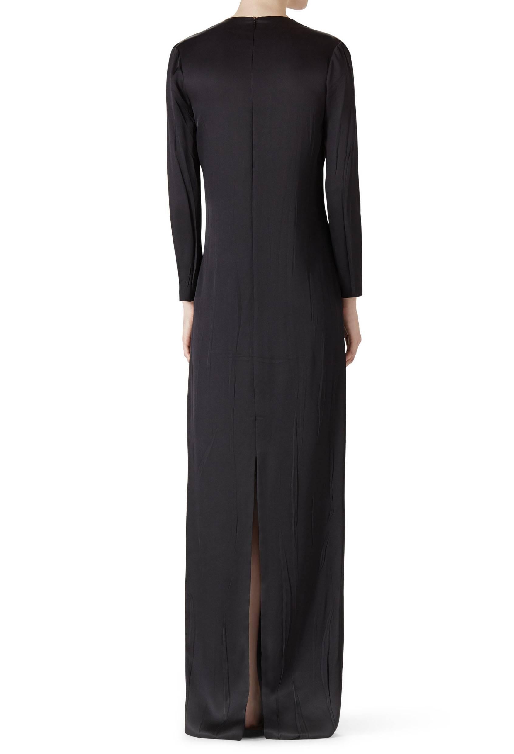 New Gucci Bird Embellished Crystals Black Silk Satin Dress Gown It.40 2